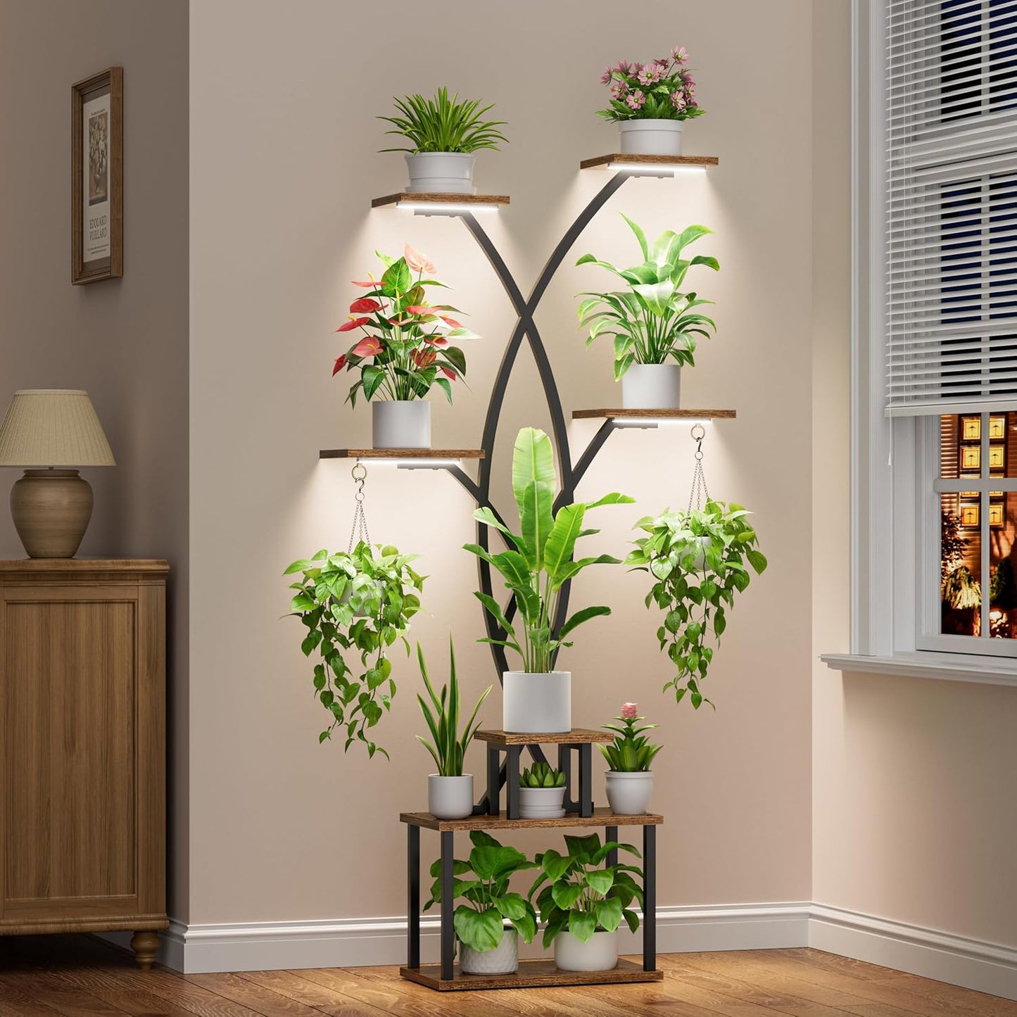 Plant Stand Indoor with Grow Lights - 7 Tiered Large Indoor Plant Shelf , 66" Tall Plant Stands for Plants Multiple, Tree-Shaped Metal Display Holder, Corner Plant Rack for Living Room Patio Home