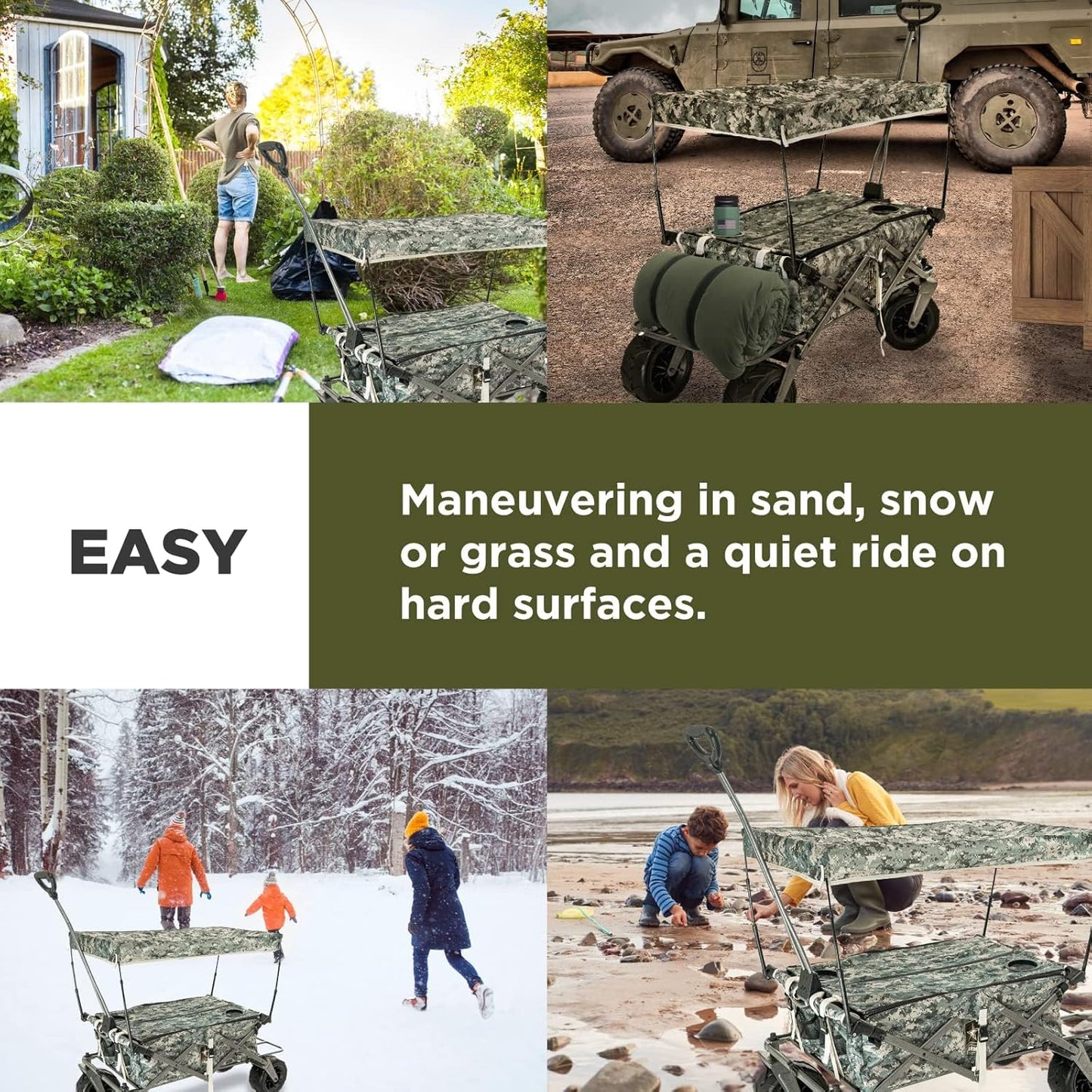 Creative Outdoor Push Pull Stroller Wagon, Beach Hauler XXL Deluxe with Canopy, Collapsible and Portable Heavy Duty Folding Cart, Supports up to 200lbs Weight Capacity, Giant 10" Wheels