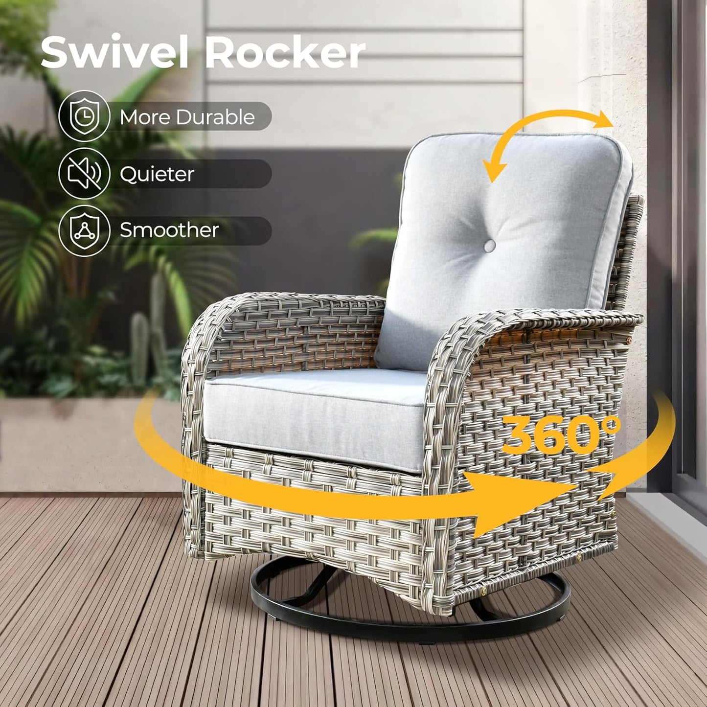 HOOOWOOO Outdoor Sectional Patio Furniture Set with Fire Pit Table,9 Pieces Wicker Conversation Sets,Extra Deep Out Door Sofa Outside Furniture Couch Swivel Chairs Ottoman,Light Gray