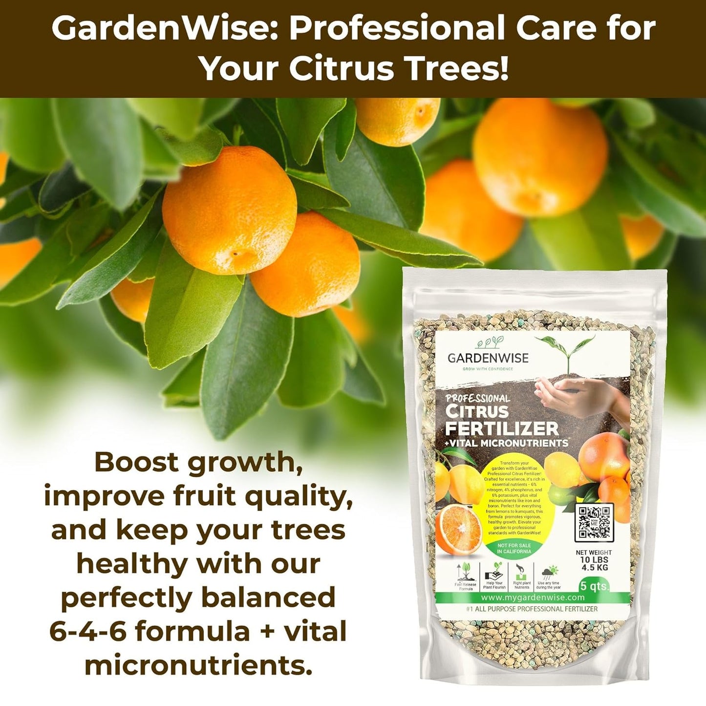 Professional Citrus Fertilizer + Vital Micronutrients; Perfect Balanced NPK for All Citrus; for Indoor and Outdoor Plants; Orange, Lime, Avocado and Lemon Tree Fertilizer (20 QUARTS)