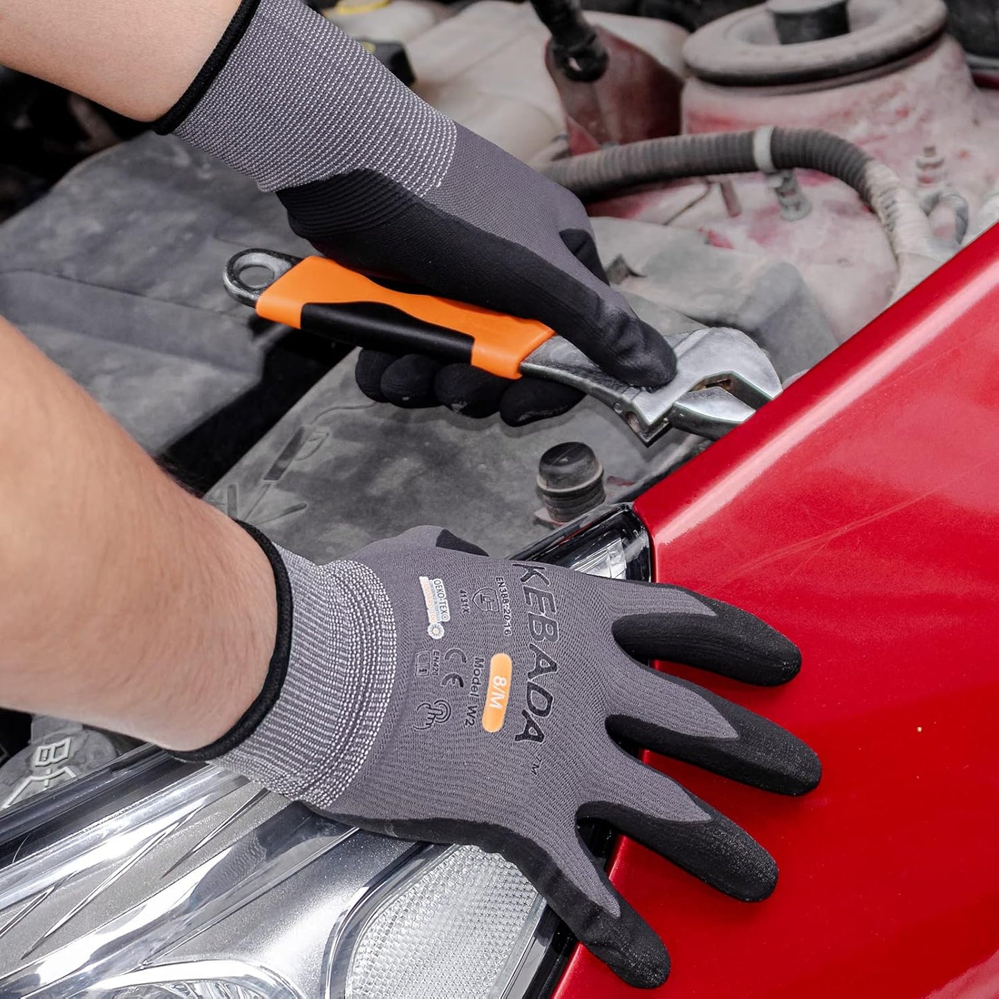 Kebada W2 Work Gloves for Men and Women, Nitrile Coated Working Gloves for Gardening, Construction, Warehouse, Safety Gloves for Work in Yard and Outdoors, 6 Pairs, XL