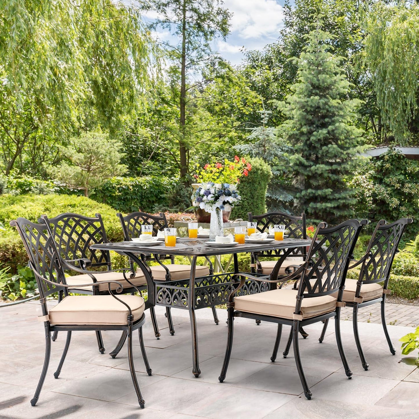 𝐀𝐢𝐥𝐢𝐬𝐦𝐚𝐢𝐥 59” Patio Outdoor Dining Table for 6, Cast Aluminum Rectangle Patio Dining Table Weather Resistant with 2" Umbrella Hole for Patio Deck Garden (Bronze, 59" Classic Table)