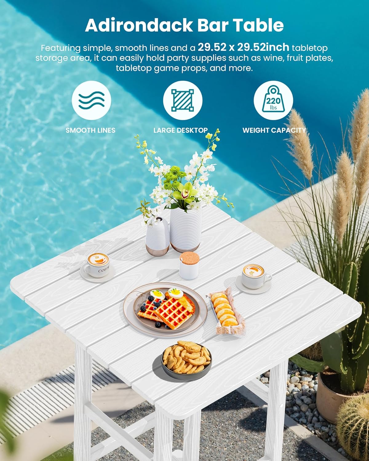 SERWALL 5 Pieces Adirondack Bar Chairs Set, HDPE Adirondack Barstools Chairs with Bar Pub Table, Outdoor Patio Bar Furniture Set for Bistro, Balcony, Poolside, Garden, White