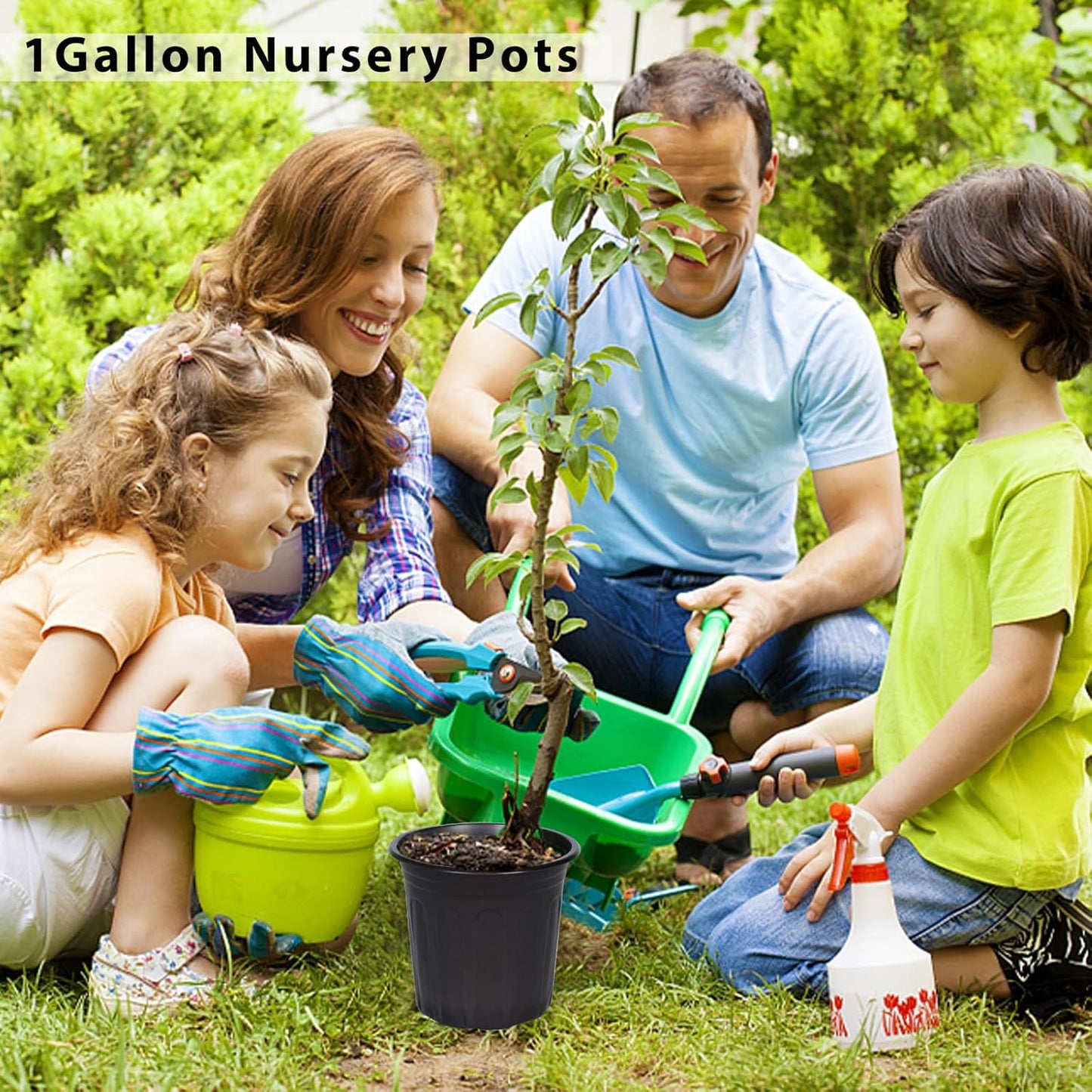 DI QIU REN 100-Pack 1 Gallon Flexible Plant Nursery Pots, Plastic Flower Pots Seedling Pots with 200Pcs Plant Labels, Plastic Plant Pots with Drainage Holes for Plants, Cuttings, Transplanting