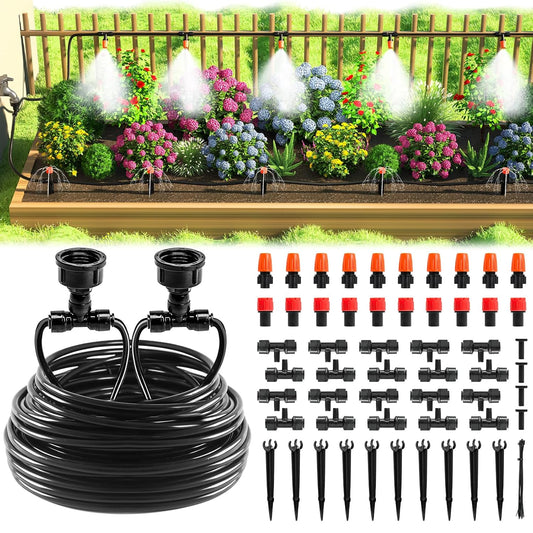 MIXC Drip Irrigation System, 50 FT Quick Connector Garden Watering System, Automatic Sprinkler Kit for Lawn Raised Bed Outdoor Plants Greenhouse with 1/4'' Tubing, Drip Emitters, Misting Nozzles