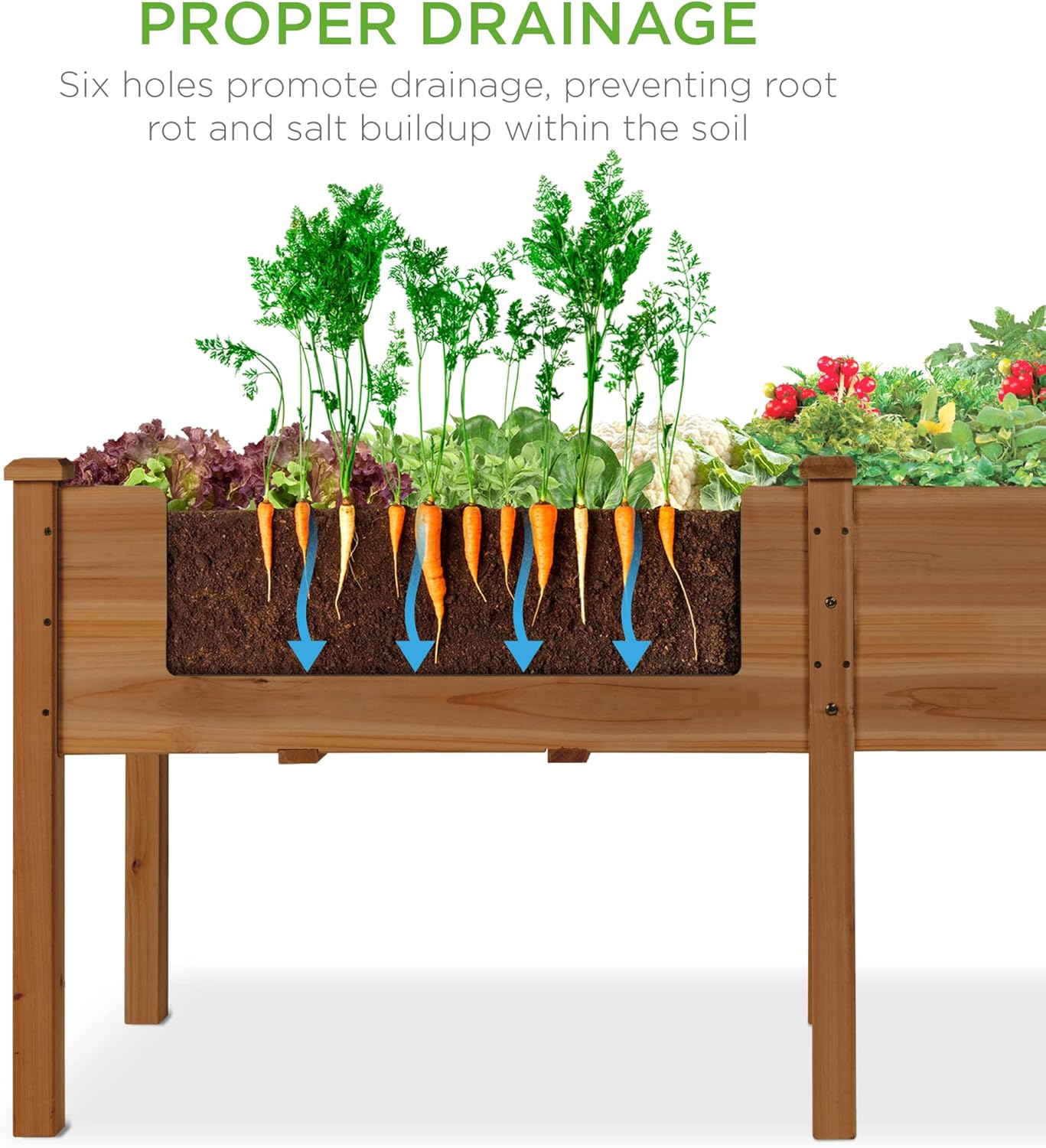 Best Choice Products 72x24x30in Raised Garden Bed, Elevated Wood Planter Box Stand for Backyard, Patio, Balcony w/Divider Panel, 6 Legs, 300lb Capacity - Acorn Brown