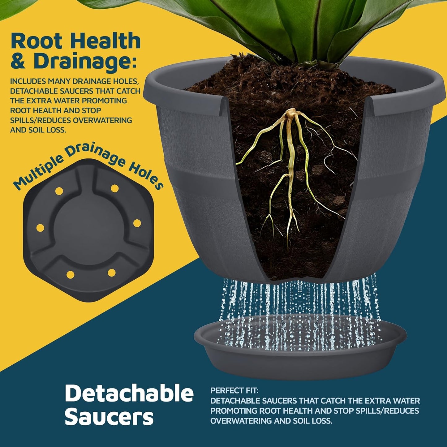 10-Inch Whiskey Barrel Planters Outdoor Pack of 25 - Durable Plastic Plant Pots for Indoor & Outdoor Use with Drainage & Saucer, Lightweight Rustic Barrel Planters for Flowers, Herbs & Small Plants