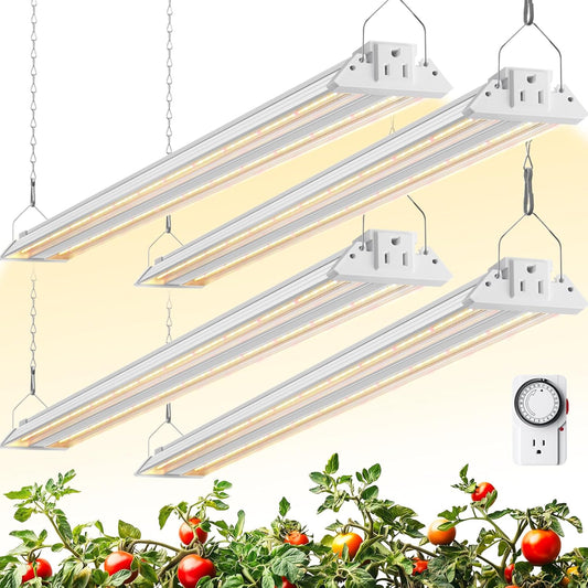 Barrina TX72 Grow Light for Indoor Plants, 4FT, 288W(4 x 72W, 2000W Equivalent), Full Spectrum with 660nm Red LEDs, High PPFD, Mechanical Timer, Linkable, Hanging Plant Lights for Greenhouse, 4 Pack