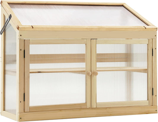 MCombo 2-Tier Wooden Cold Frame Garden Greenhouse Raised Flower Planter Shelf Bed Protection 6057-0160 (Natural)