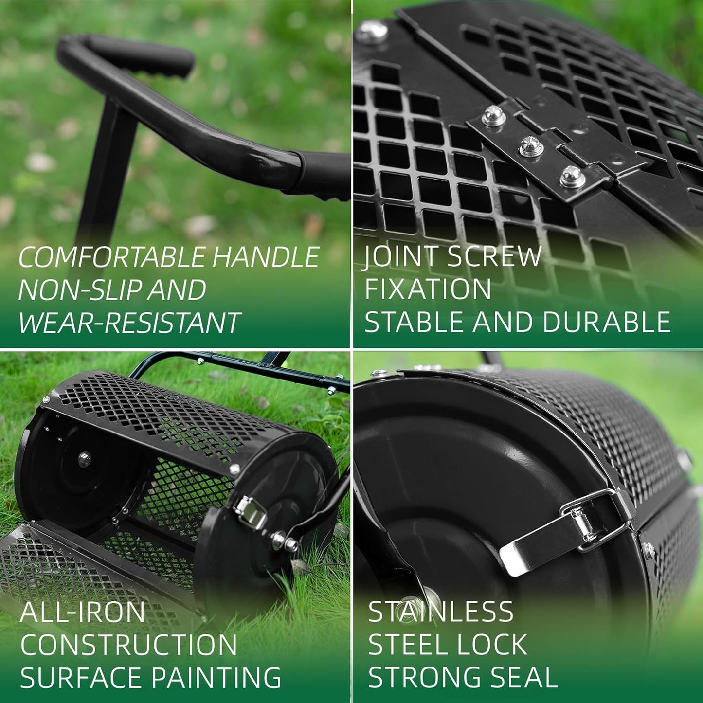 Heavy-Duty Compost Spreader for Lawn,Peat Moss Spreader,Fertilizer Spreader Roller with Adjustable Handle,Manure Spreaders for for Lawn Top Dressing,Seedling,Top Soil,Heavy Duty Metal Mesh Lawn Roller