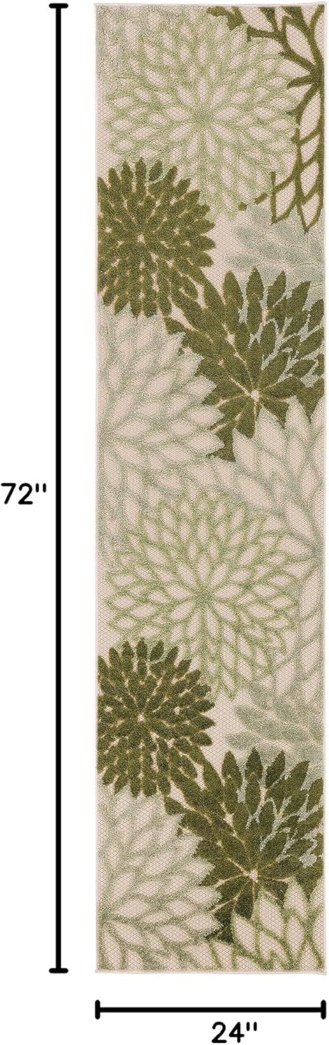 Nourison Home Aloha Indoor/Outdoor Ivory Green 2' x 6' Area Rug, Easy Cleaning, Non-Shedding, Bed Room, Living Room, Dining Room, Backyard, Patio, Deck (2x6)