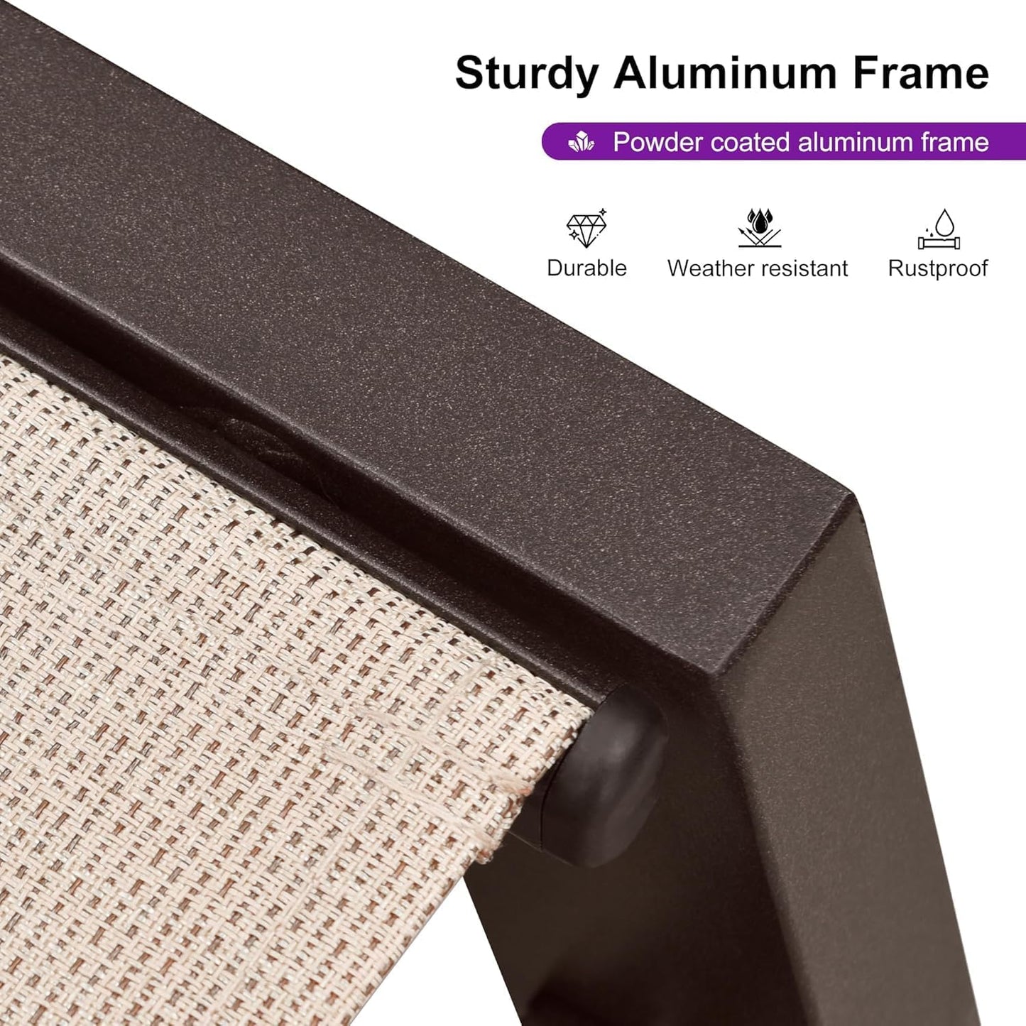 PURPLE LEAF Patio Chaise Lounge Set of 3, Outdoor Chaise Lounge with Adjustable Backrest and Wheels for Deck, Pool, Lawn, Garden, Waterproof & Easy Assembly, Cream