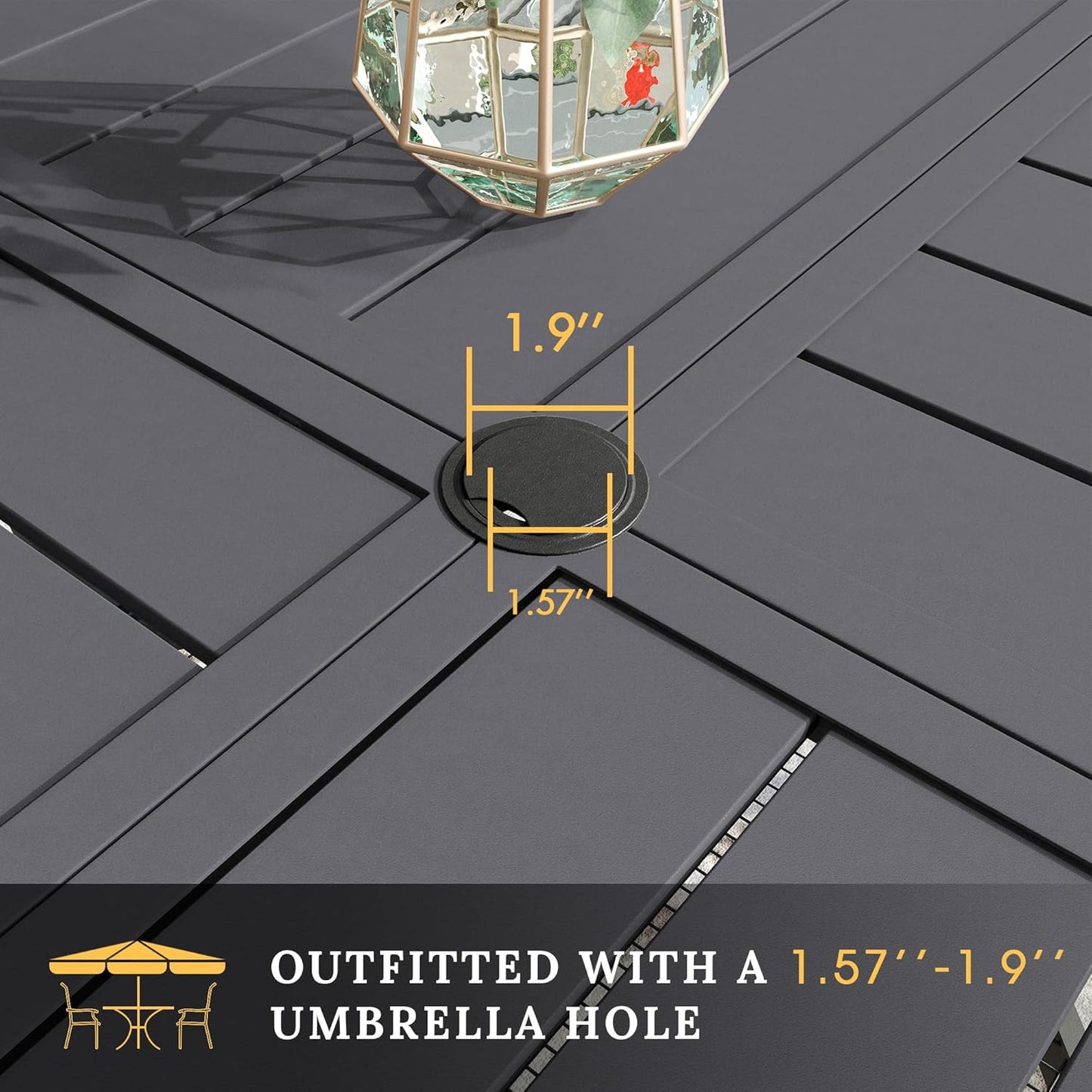 VICLLAX Round Patio Table with Adjustable Umbrella Hole for 8, All Weather Metal Outdoor Dining Table for Lawn Garden, 53.1" Outdoor Coffee Table, Grey Tabletop