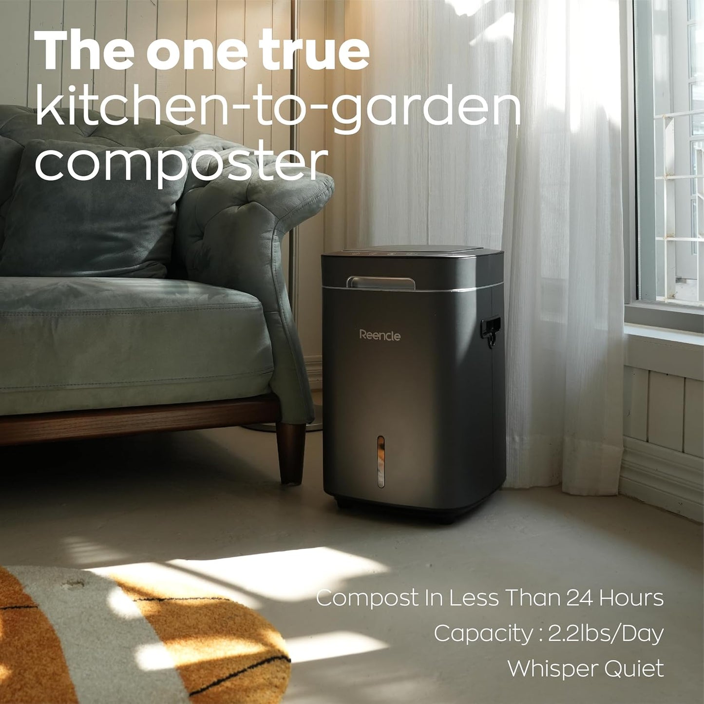 Prime Electric Composter - 14L Kitchen Composter, Decomposes Up to 2.2 lbs Food Waste Daily, Odorless Indoor Composting with Whisper-Quiet Technology & Rapid Decomposition (Silver)