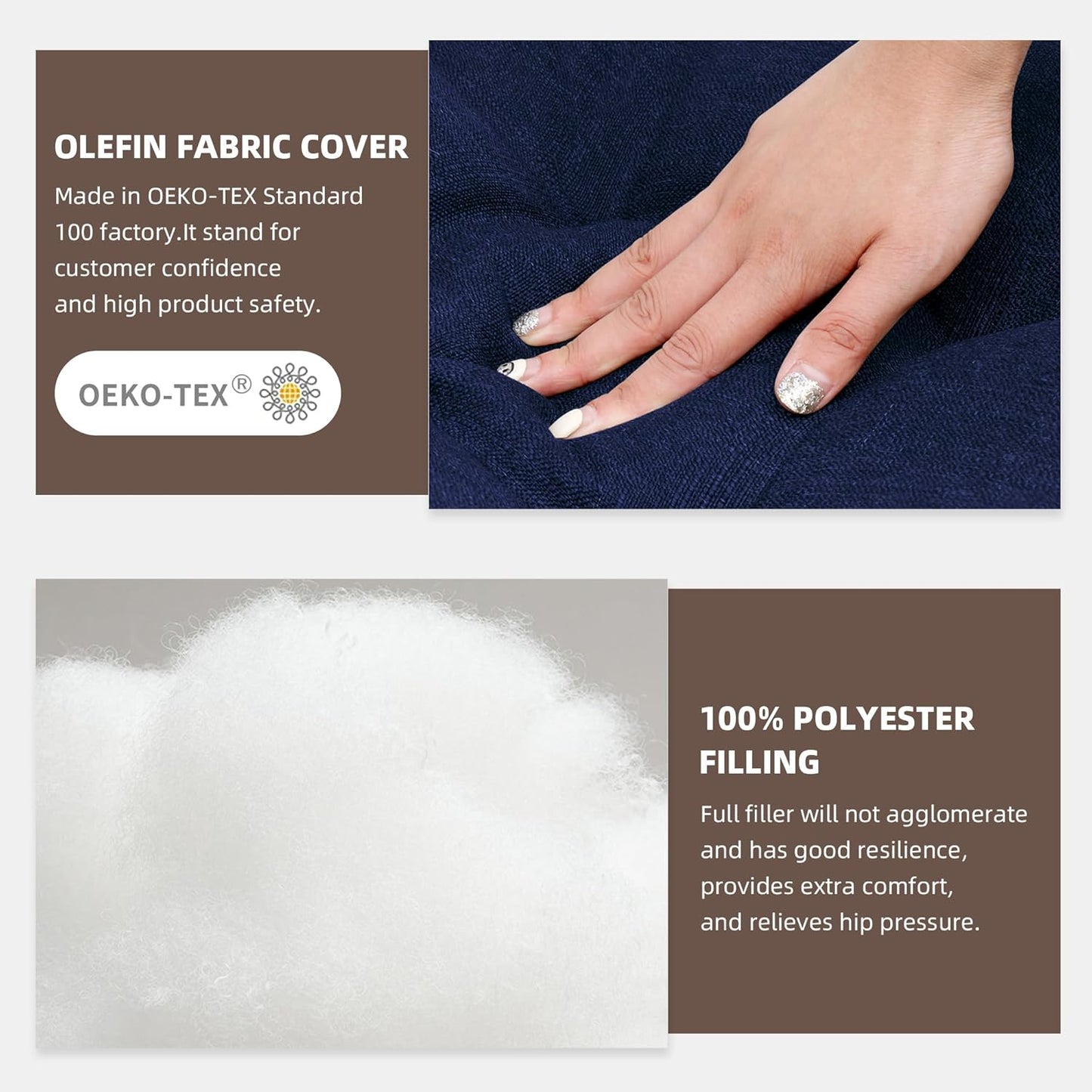 RACE LEAF Outdoor Seat Cushions Set of 2, 17" x 17" Square Patio Cushions, Plump Filling Tufted Water-Resistant Olefin Chair Seat Cushion with Ties for Non-Slip Support, Navy