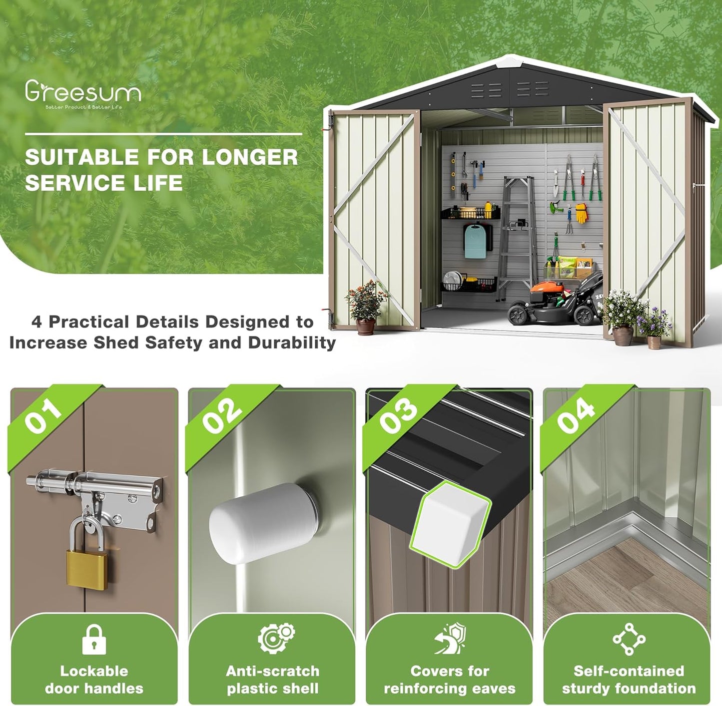 Greesum Outdoor Storage Shed 6 x 8 ft. Utility Tool Shed Metal Storage Garden Shed with Door & Lock for Patio Storage, Brown