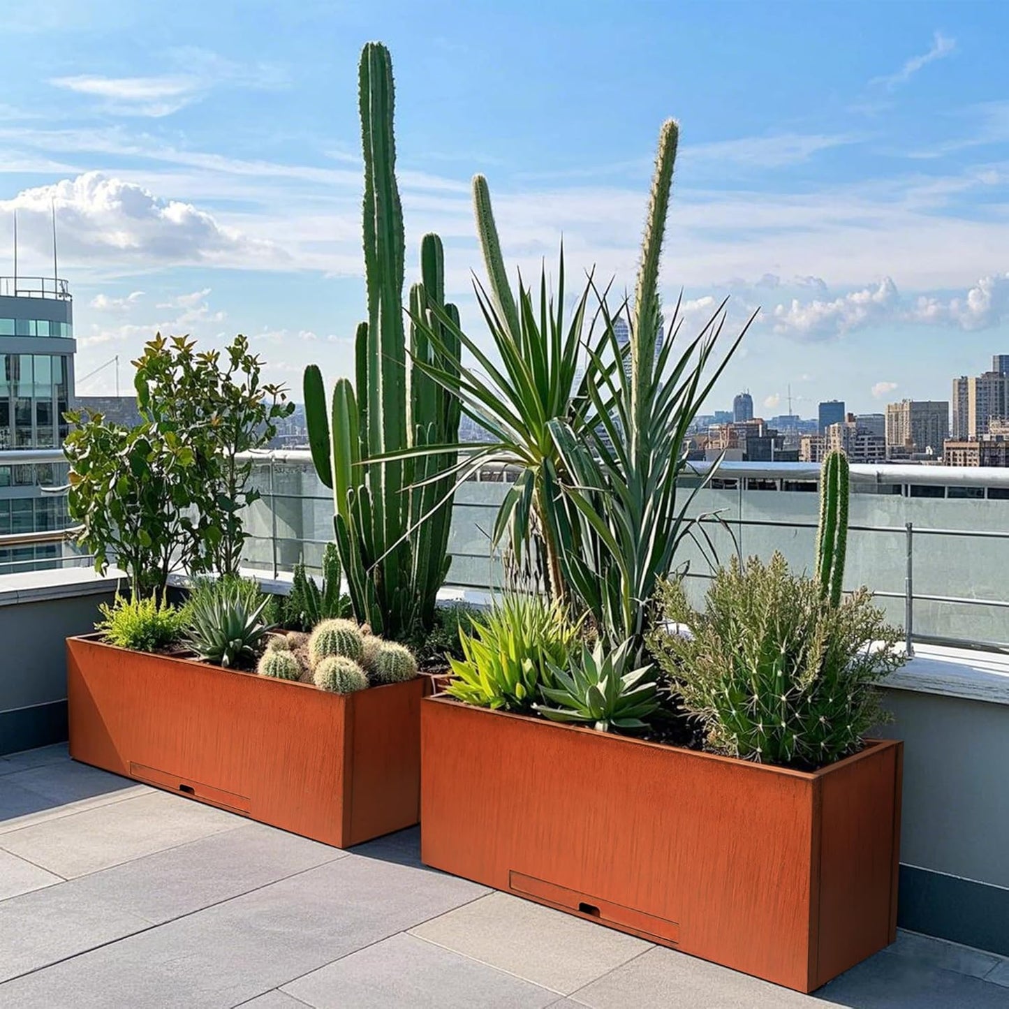 KOL Corten Steel Rectangular Planter Box - 36" Lx12 Wx16 L. Pre-Rusted Weathering Steel Planter, Heavy Duty Rustic Finish Tall Metal Plant Pot, Industrial & Residential Indoor Outdoor Use,Rusty