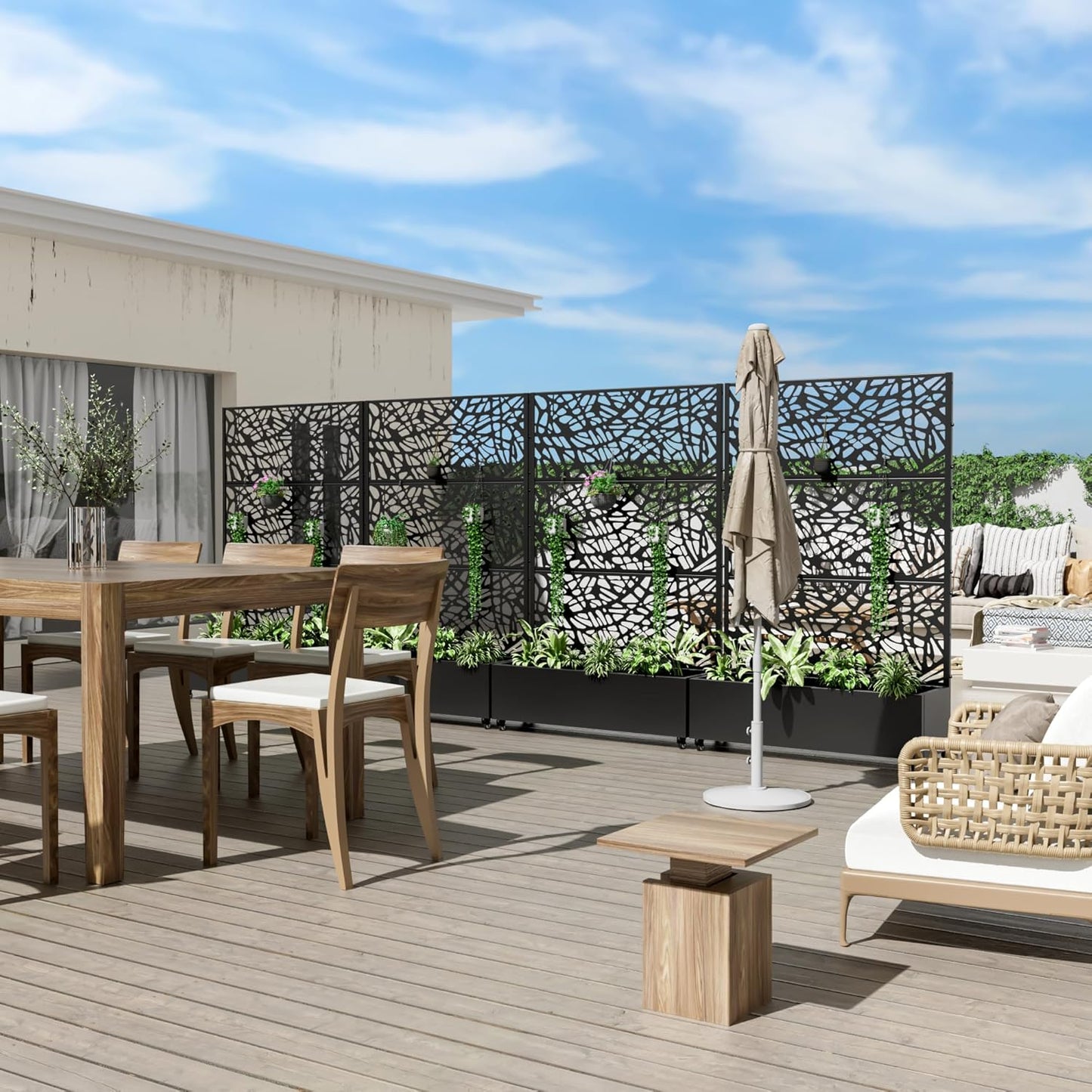 Casaphoria Metal Raised Garden Bed with Trellis and Wheels, 72"x47"x16" Planter Box for Climbing Plants, Vegetables & Vines, Features Drainage Holes and Privacy Screen (Black-Net)