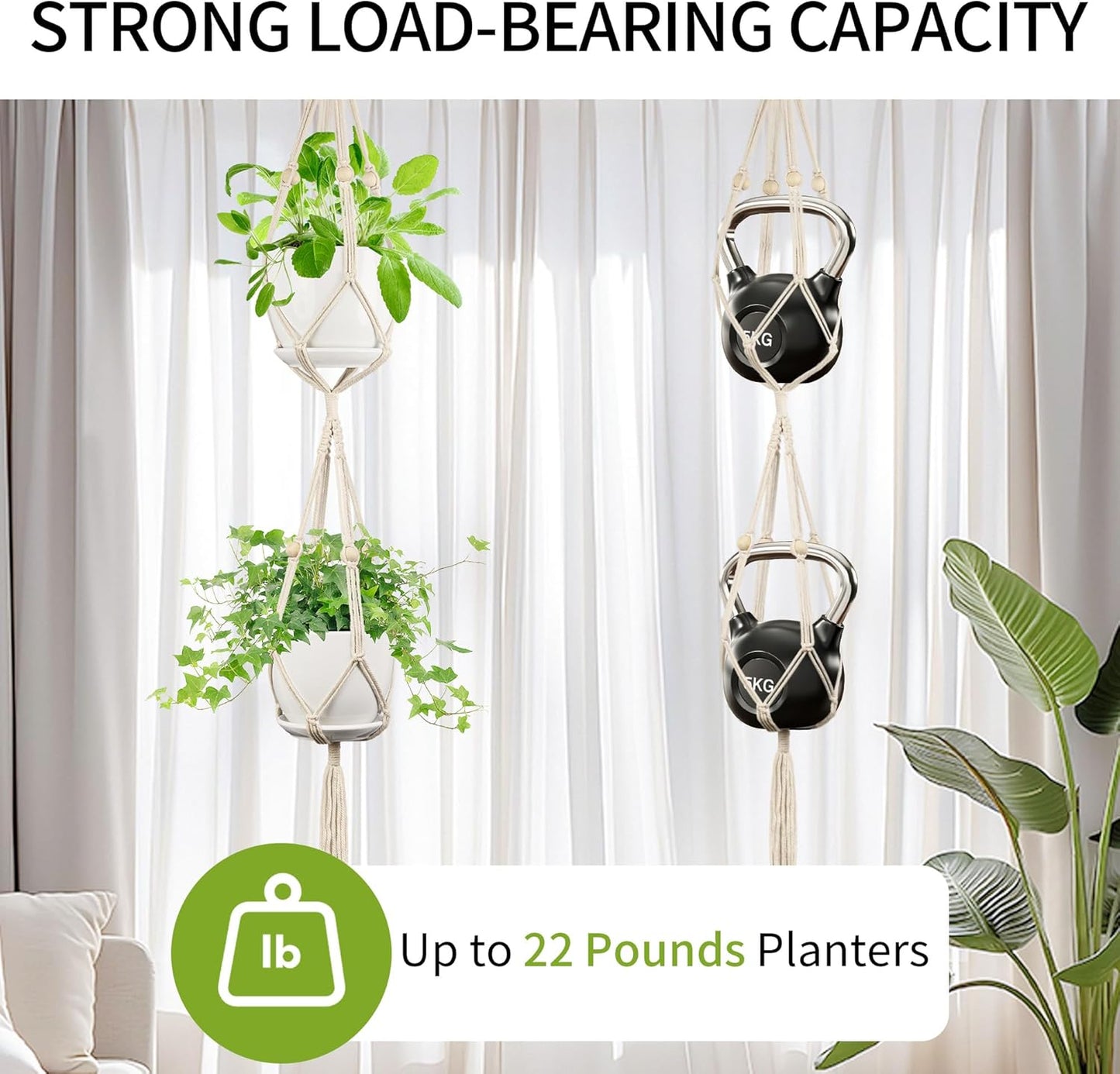 2 Pack Macrame Plant Hanger, 49 Inch, Fits 4-8 Inch Pots, 2 Tier Indoor Outdoor Hanging Planter Basket Flower Pot Holder, Boho Home Decor, Ivory (POTS NOT Included)