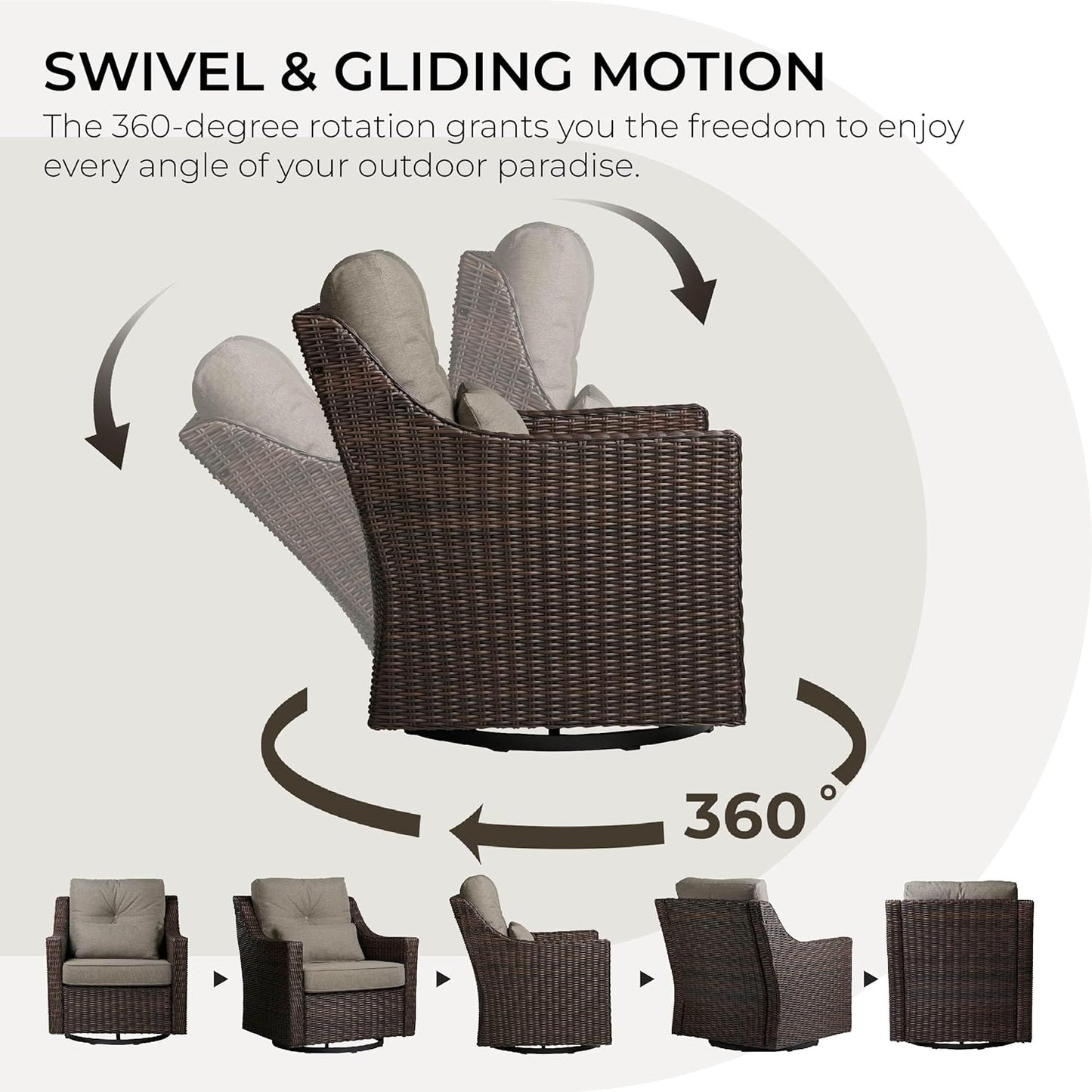 CHITA 2 Pieces Patio Wicker Chairs, 360° Rocking Swivels Outdoor Rattan Chair with Thickened Cushions for Backyard, Poolside, Garden or Porch