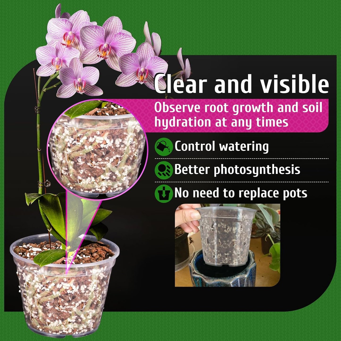 REMIAWY Orchid Pot, 6 Pack Orchid Pots with Holes, 5.5 Inch Clear Plastic Flower Planters for Repotting Indoor Outdoor, Breathable Slotted Nursery Planter