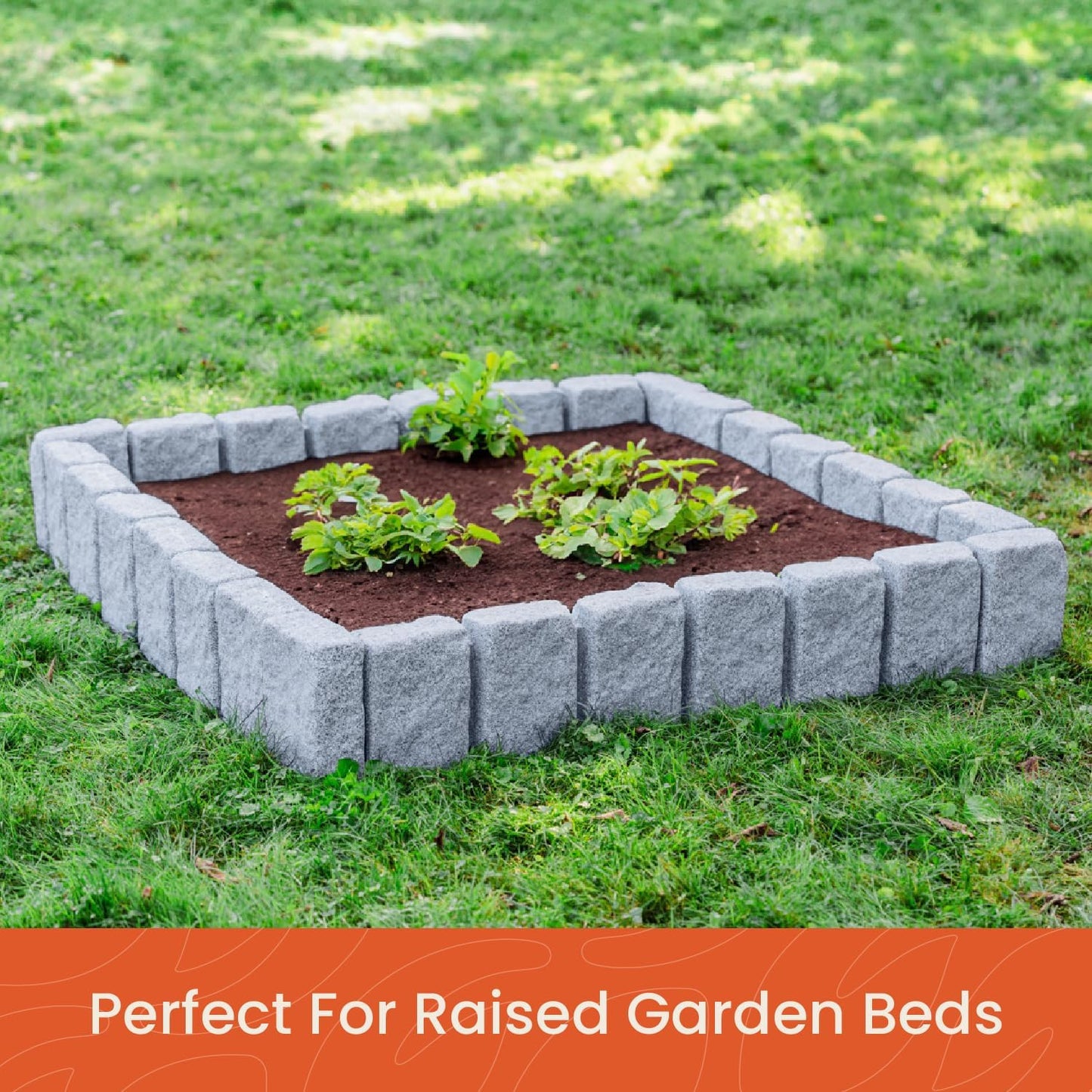 Beuta Landscape Edging | Garden Edging Border | Faux Stone Block XL for Lawn Edging, Flower Beds & Yard Edging – 1 Pack | Each Section Has 6 Blocks 48" L x 4" W x 9.5" H | 3 Spikes | Greystone