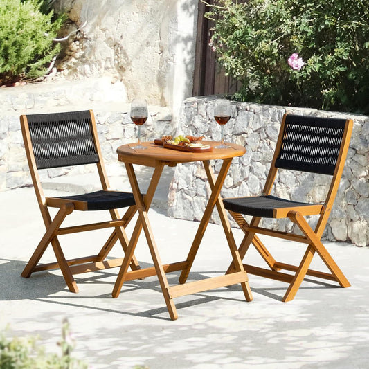 IDZO Wood Rope Design Heavy Duty 400lbs Capacity Patio Bistro Set 3 Piece Outdoor, Black