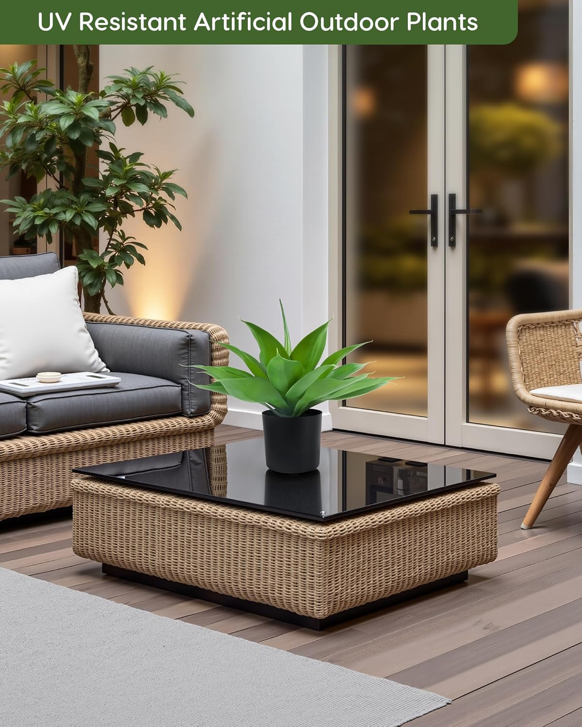 Velener Fake Agave with Black Pot, Artificial Plant Outdoor Agave - Fake Plants for Indoor and Outdoor Decor(16 Inch)