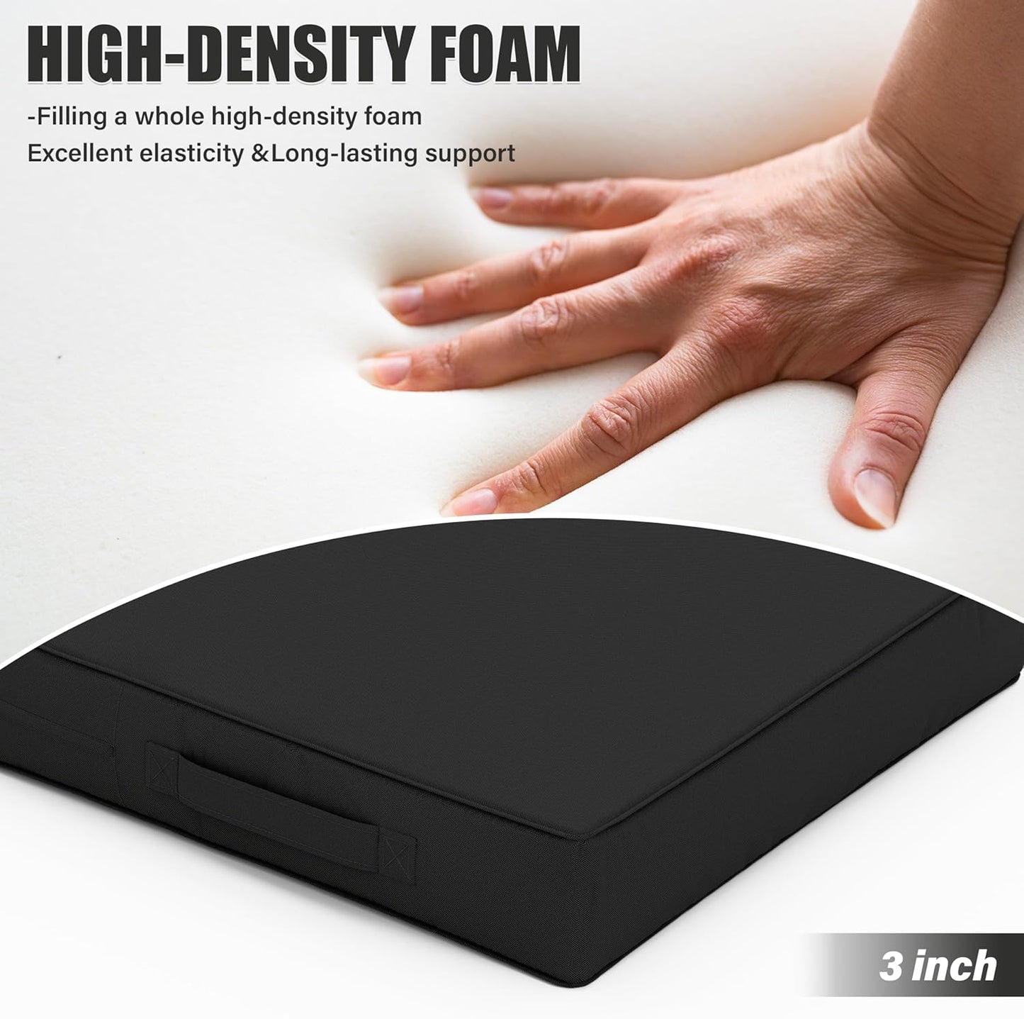 Patio Chair Cushions 17 X 16 X 3 Inch Waterproof Outdoor Seat Cushions for Patio Furniture, Outdoor Sofa Couch Pads with Ties & Handle, Set of 2, Black