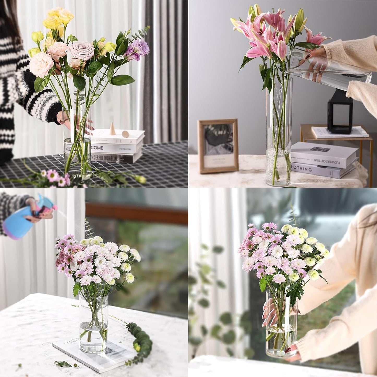 Clear Flower Vase, Non-breakable Vases, 6" W x 10" H, Acrylic Vase, Aesthetic Room Decor Cylindrical Modern Flower Vases for Table Centerpiece, Home Decor, Women Floral Arrangement Gift