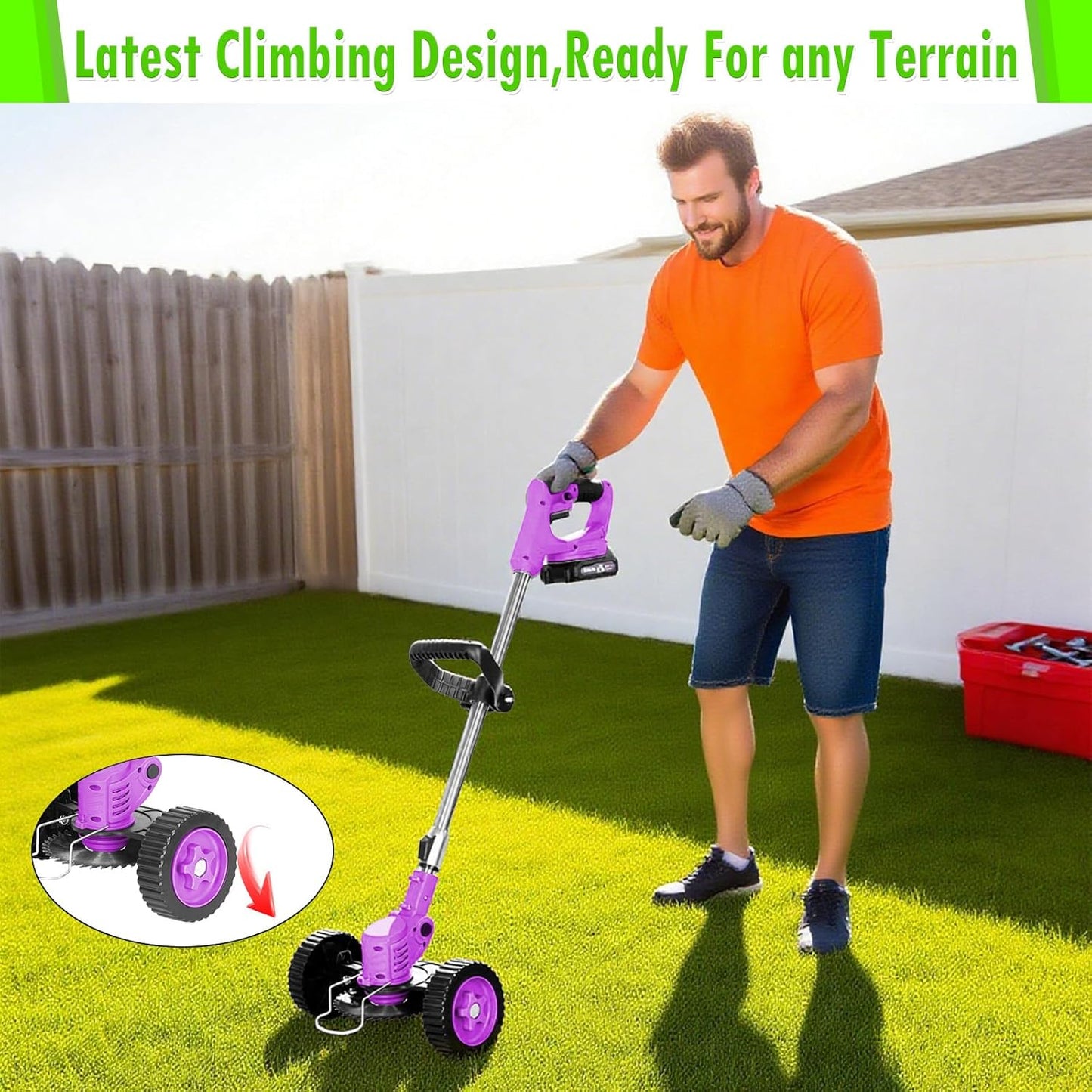 Weed Wacker Cordless Adjustable Weed Eaters 3 in 1 Electric String Trimmer Lawn with Two Battery with Charger Comes with Multiple Blades for Yard,Green,Garden(Purple)