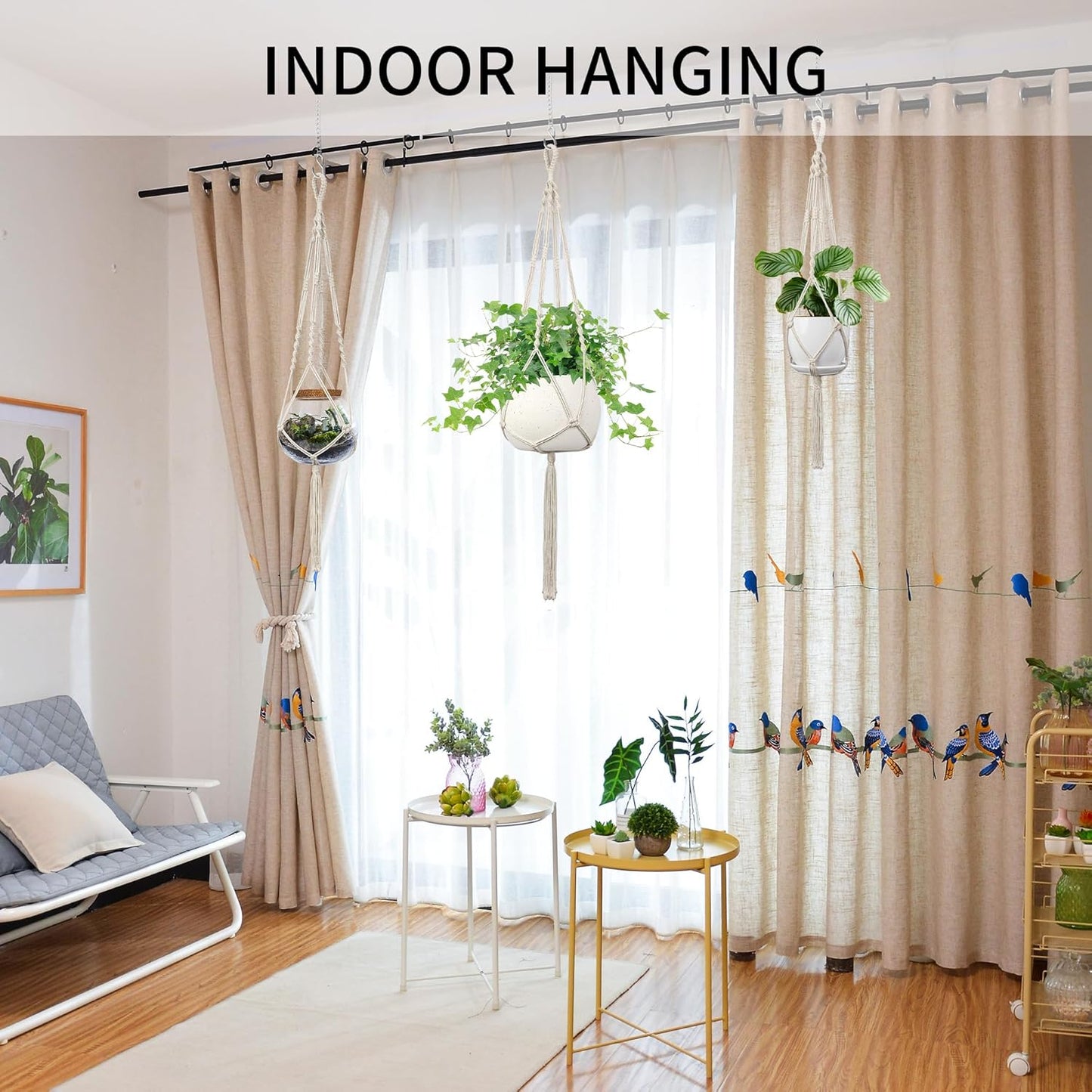 Macrame Plant Hanger, 34"/41"/46" 3 Sizes, Hanging Planters for Indoor Outdoor Plants, Flower Pot Holder with Wood Beads & Tassels for Boho Home Decor, 3 Pack, Ivory