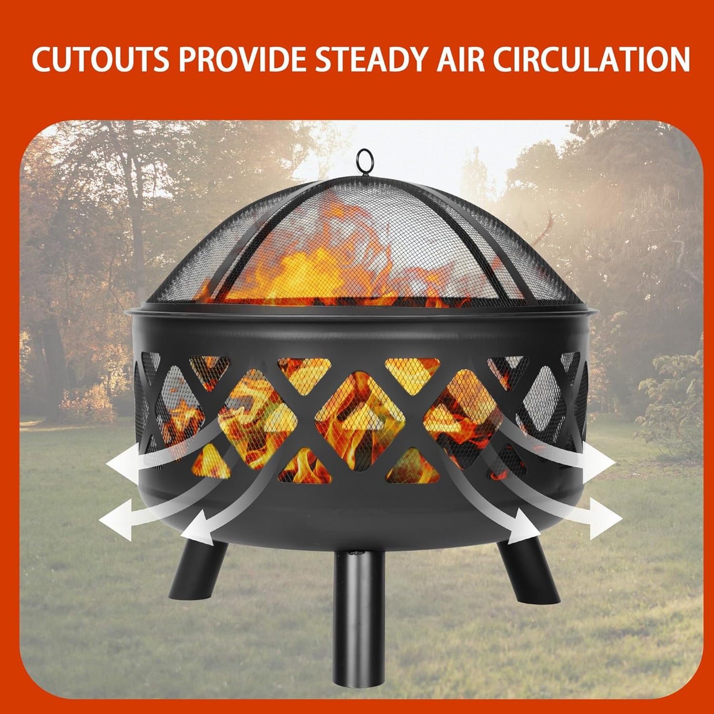 Red Mountain Valley 24'' Outdoor Wood Burning Fire Pit with Spark Screen, Fire Poker, Cover, 2-in-1 Functionality Cross-Woven Steel Fire Pits for Outside, Outdoor Fireplace for Camping,Patio,Backyard