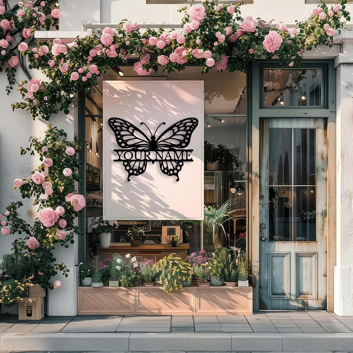 Custom Butterfly Metal Sign,Personalized Butterfly House Number Signs,Personalized Gardener Name Sign,Garden Patio Wall Decor (Style-1)