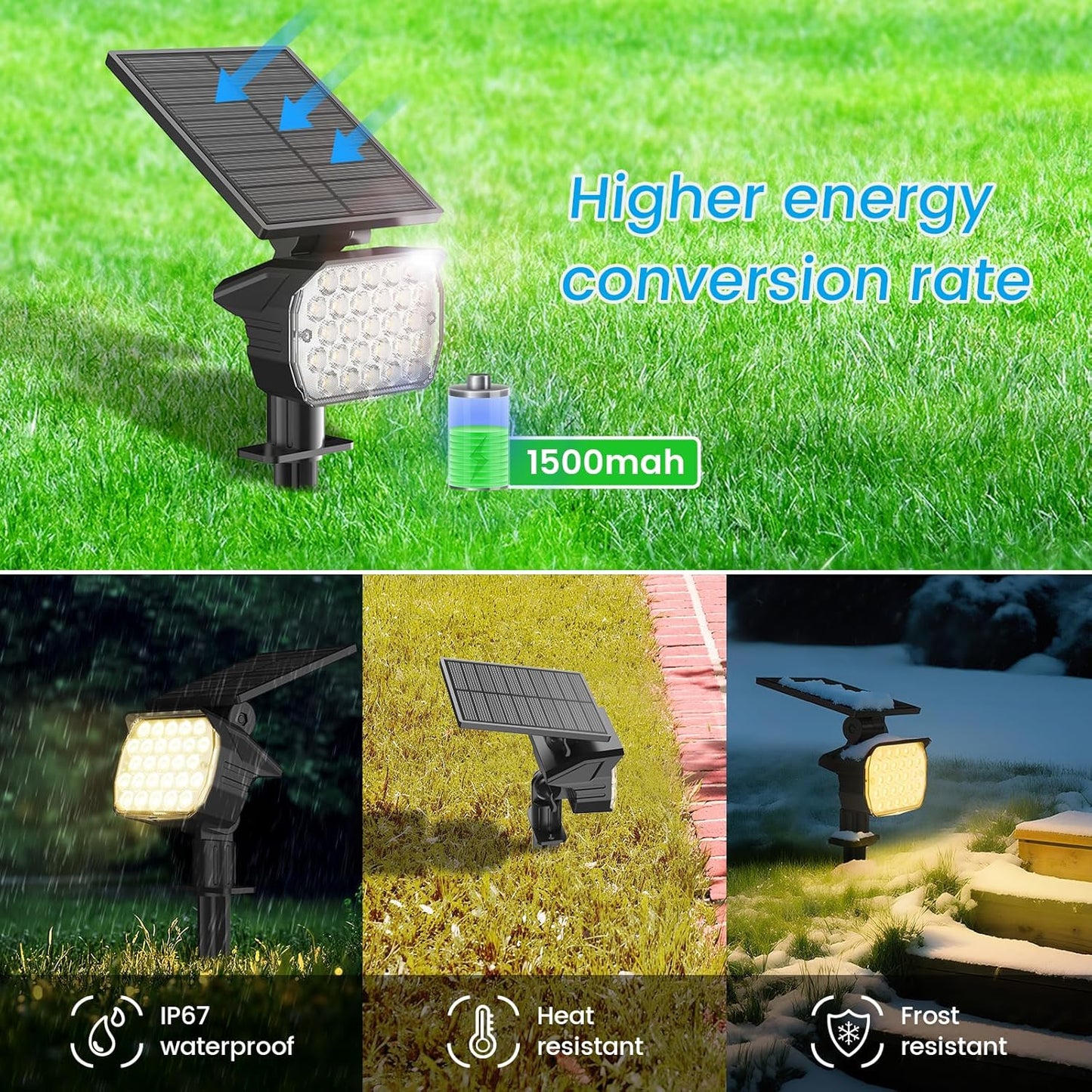 VOLISUN Solar Spotlight Outdoor, IP67 Waterproof Solar Landscape Spot Lights，Uplights for Yard Garden Pathway - 8 Pack (Warm White) 27 LED 3 Lighting Modes