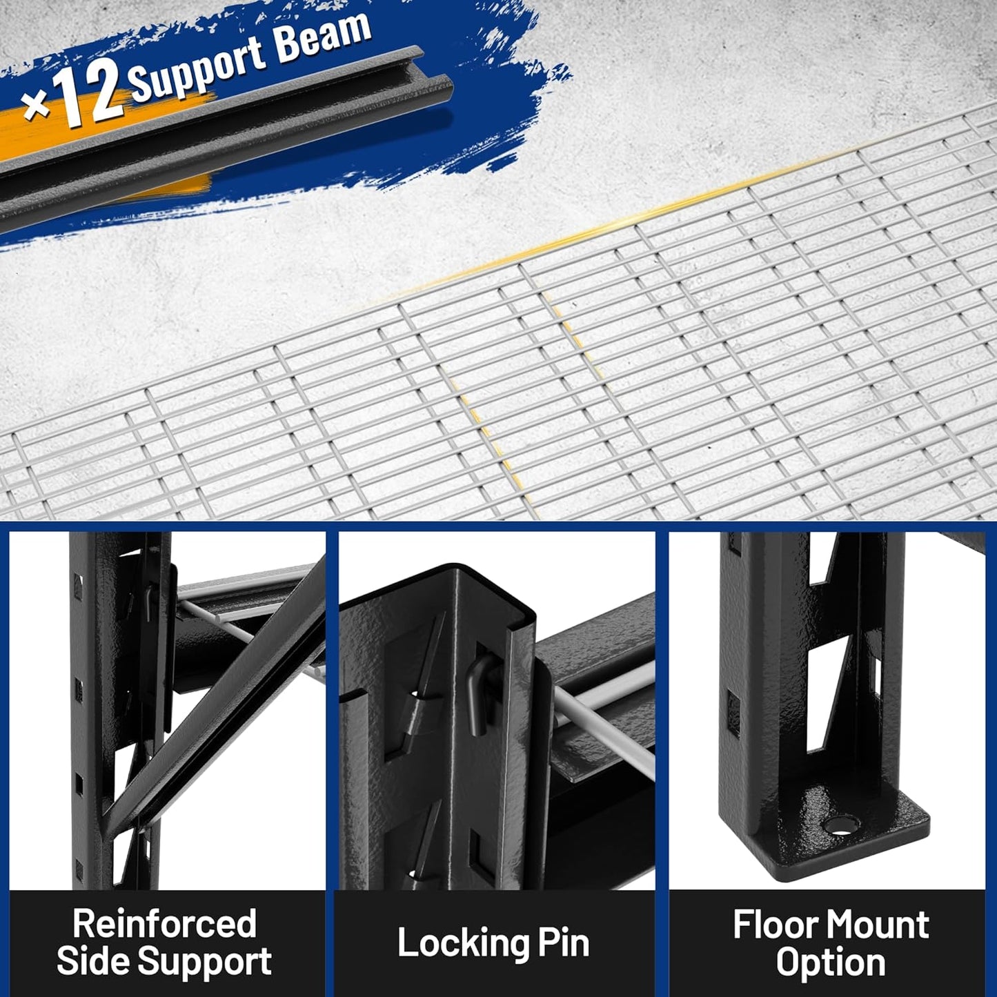 WORKPRO 8000LBS Storage Shelves, 77" Extra-Wide Garage Shelving, Heavy-Duty Metal Shelving Unit, Adjustable 4-Tier Garage Storage Rack for Warehouse, Basement,77" W X 24" D X 72" H, Black
