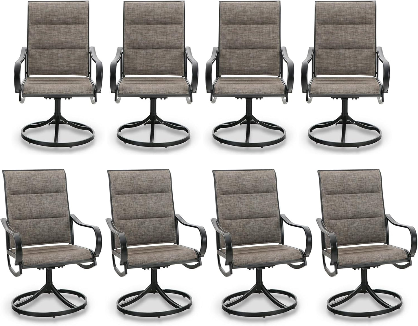 PHI VILLA Patio Swivel Dining Chair, Outdoor Metal Chairs with Padded Textilene, All Weather Patio Chair for Lawn Garden Poolside, Set of 8
