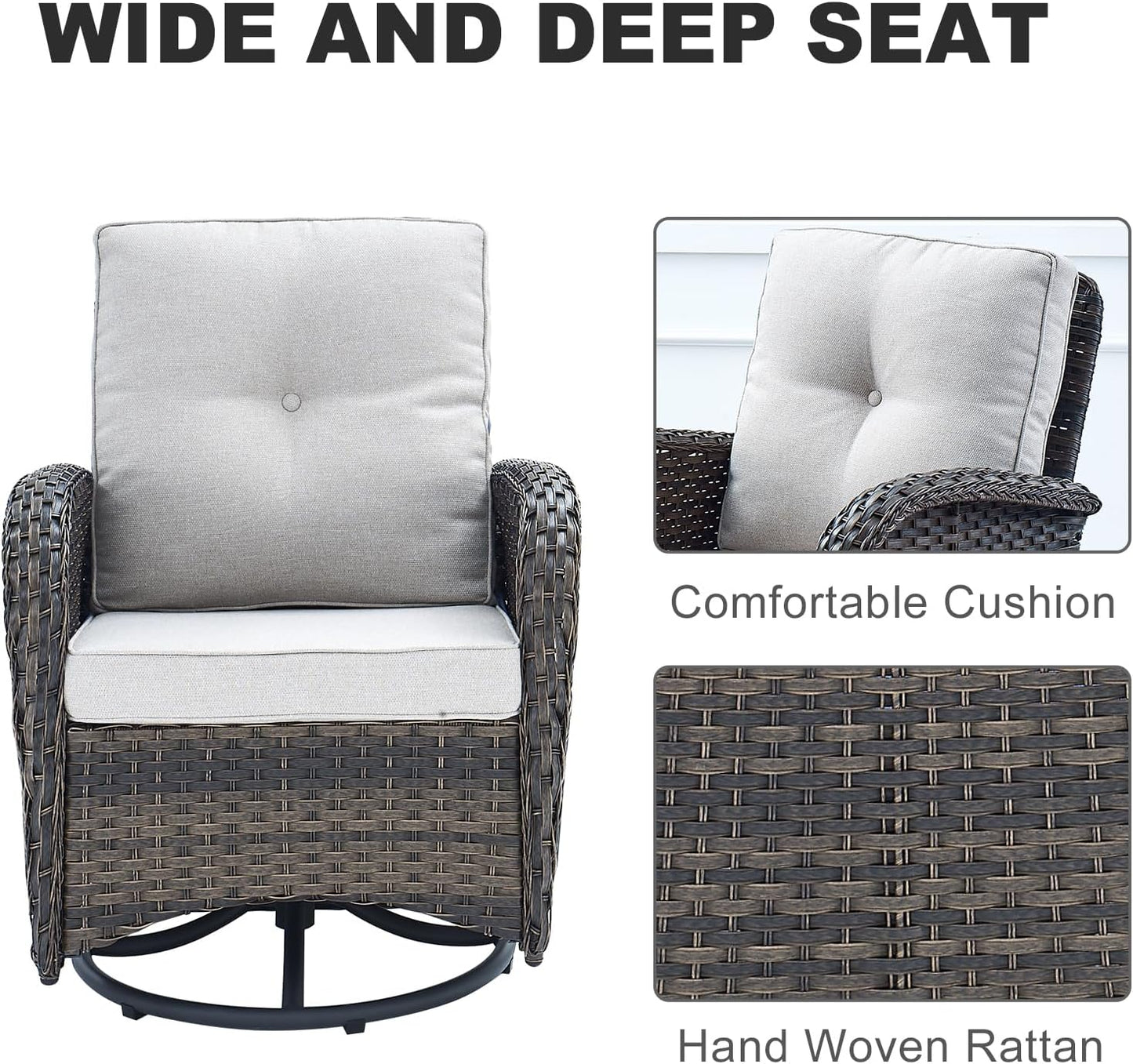 HUMMUH 7-Piece Outdoor Patio Furniture All-Weather PE Wicker Outdoor Conversation Set-Patio Couch Swivel Rocker Chairs with Ottomans Tables for Backyard,Poolside,Deck