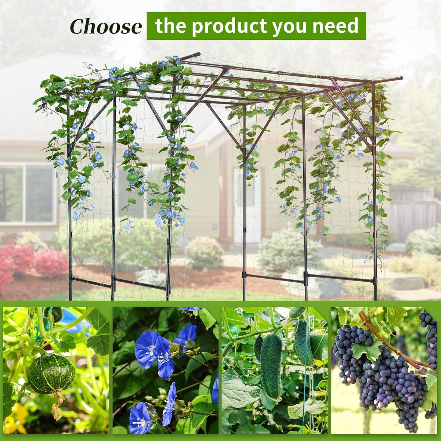 Lalahoni Large Garden Arch Trellis for Climbing Plants Outdoor, 78x78 inches Plastic-Coated Metal Grape Vine Support Arch Arbor Tall Trellis Yard Patio Lawn Yard Garden Decoration, Lightweight
