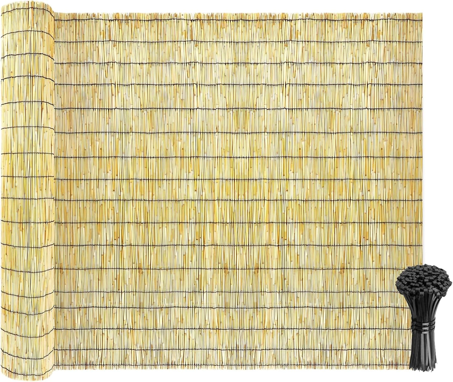 Natural Reed Fencing Rolls: Privacy Bamboo Fence 3/4/5/6ft High Roll Reed Screen, Decorative Bamboo Fencing for Outdoor Balcony Patio Garden Backyard,with Cable Zip Ties(Nature, 4x16.4ft)