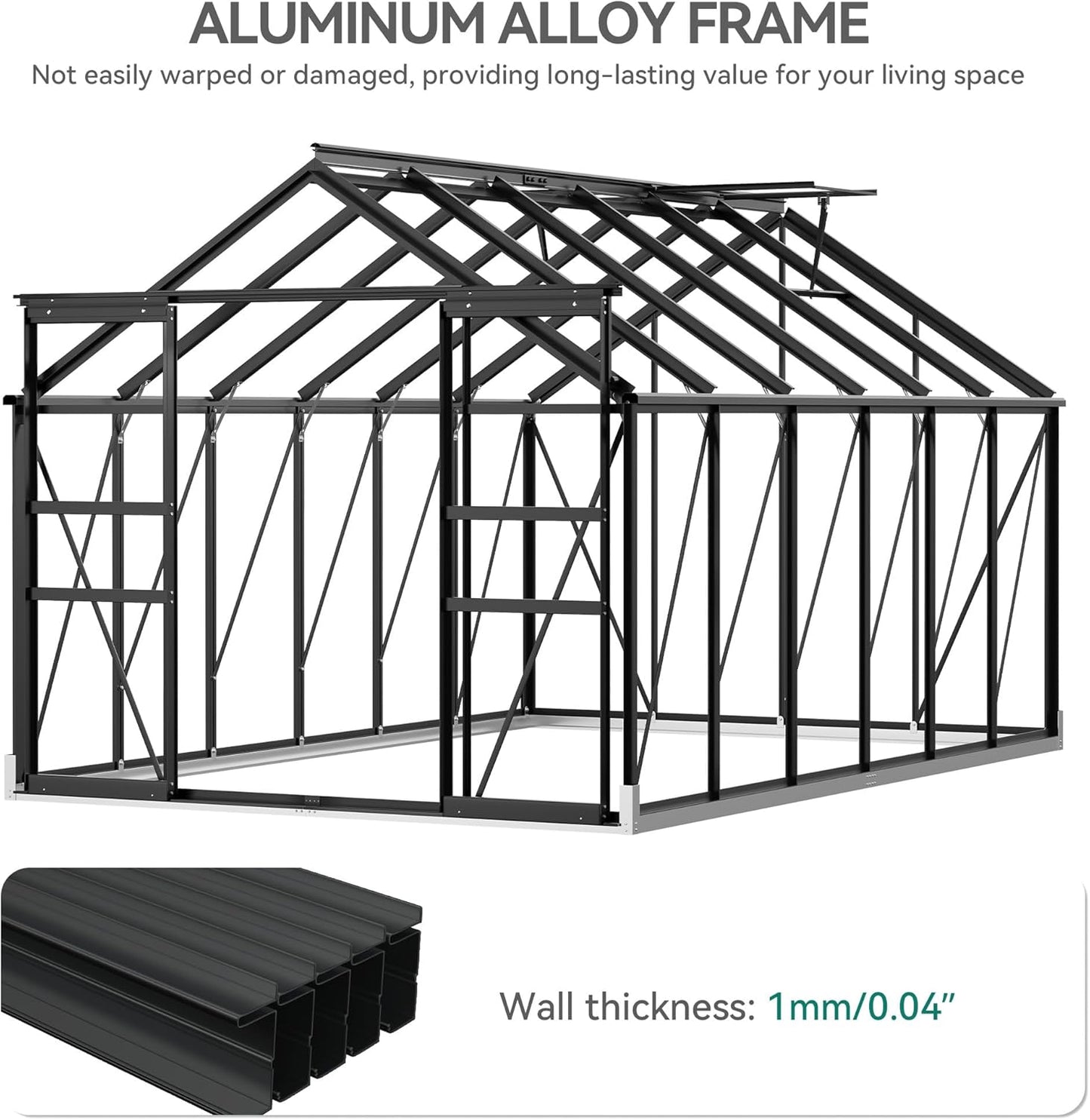 YITAHOME 12x8FT Polycarbonate Greenhouse Large Heavy Duty Green Houses Outdoor Aluminum Greenhouses with Sliding Doors Vent Window Walk-in Greenhouse for Garden Backyard, Black