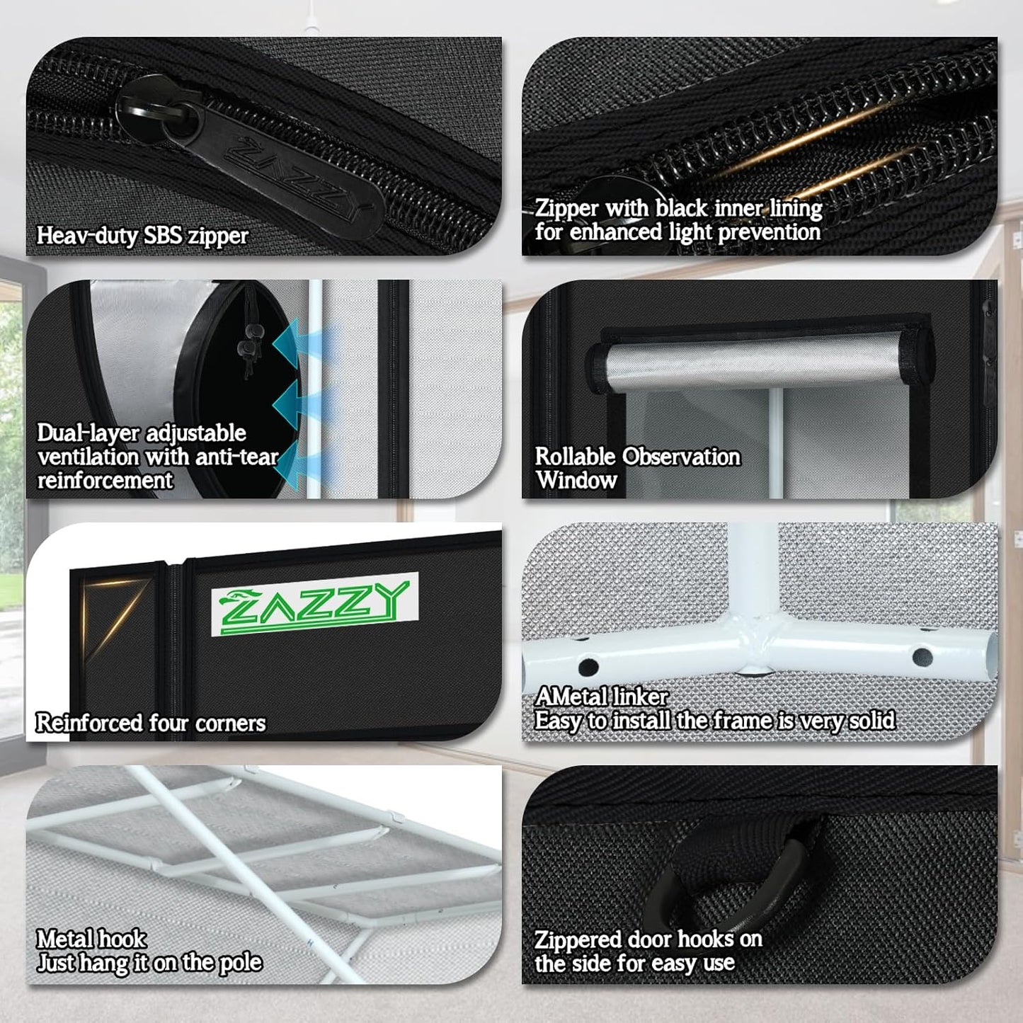 zazzy Grow Tent 48"x48"x72" Roof Cube Plant Grow Tents with Observation Window and Removable Floor Tray for Indoor Plant Growing Seedling 4x4