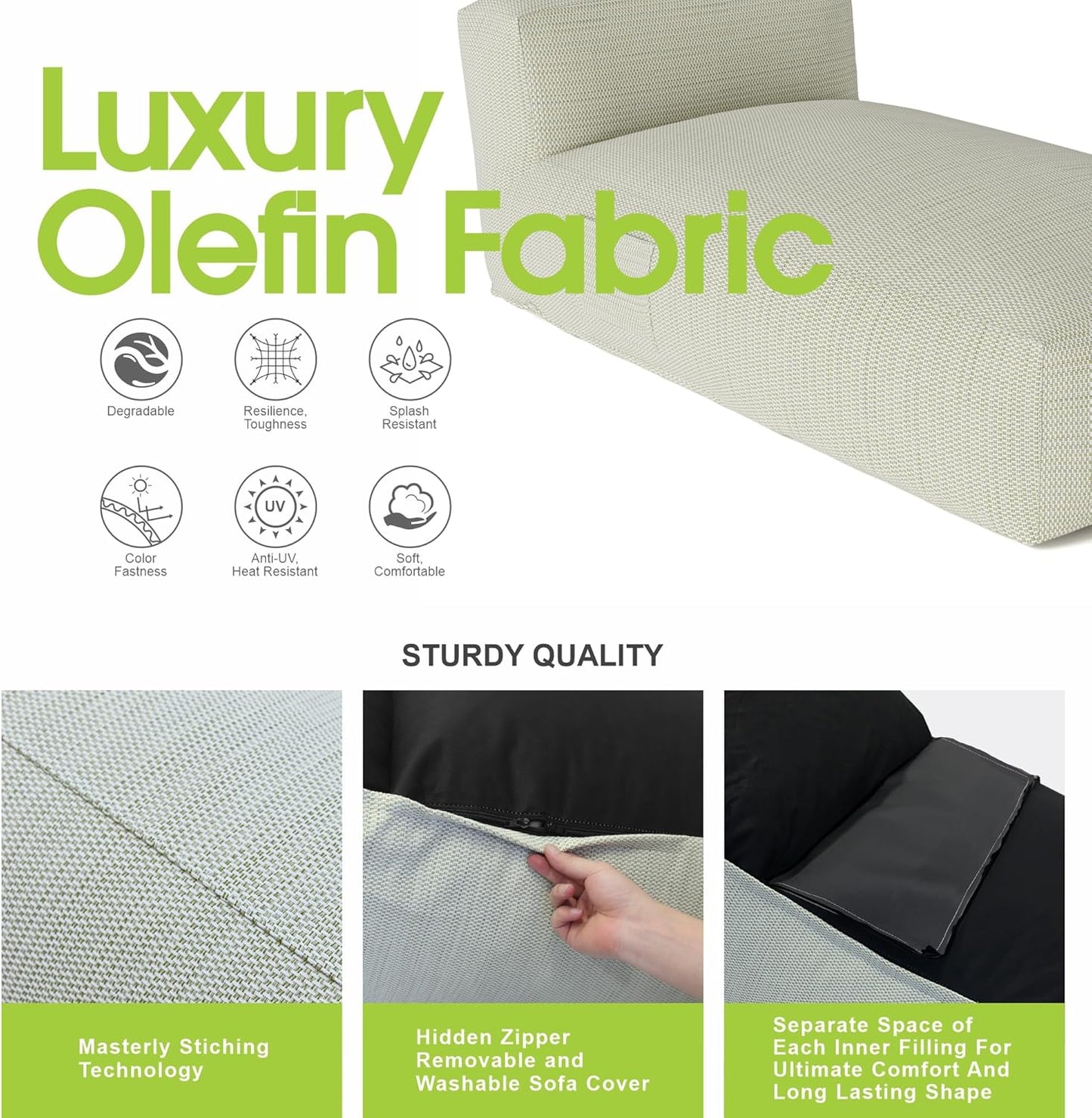 Outdoor Bean Bag Lounger Chair, Big Comfy Outdoor Daybed for Sunbathing and Tanning - Water-Resistant Patio Chaise and Pool Sun Lounger Furniture for Beach Deck (Sage Green)