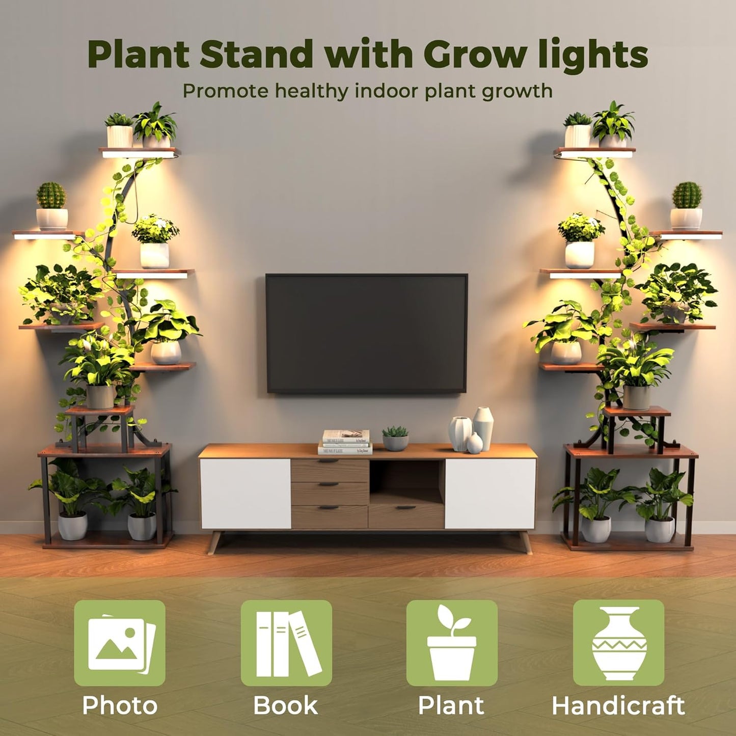 Plant Stand Indoor with Grow Lights, 2-Pack Metal Plant Shelf with 6 Grow Lights, 8 Tiered Corner Plant Shelves, 62" Tall Plant Stands for Indoor Plants Multiple, Plant Rack Display Flower Holder for Living Room, Patio