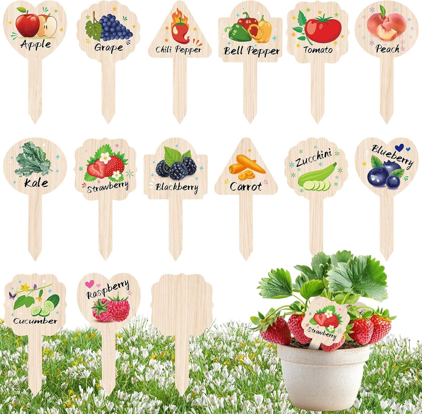Vegetable Plant Label - 15PACK Garden Markers, Fruit Plant Labels for Outdoor Garden Waterproof, Plant Tags with Names, Indoor Patio Tags for Succulent Flowers Greenery Seedling