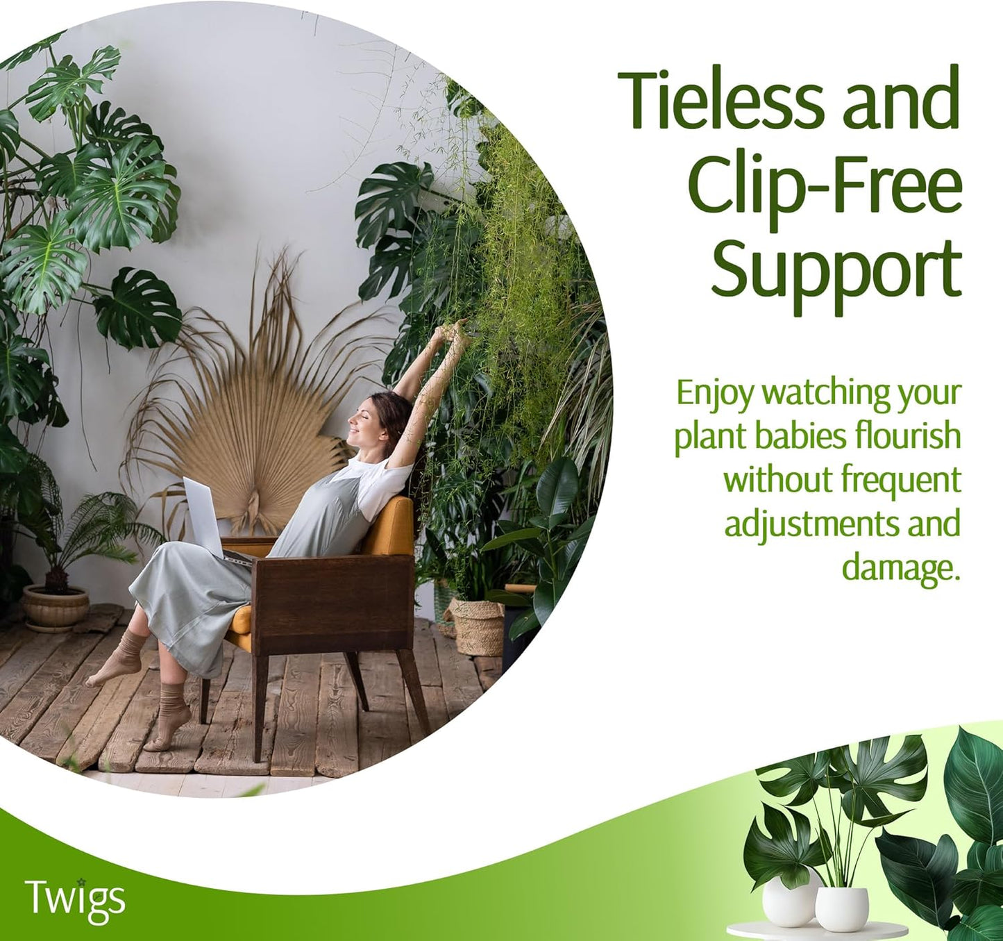 Stackable Monstera Plant Support Stakes, Climbing Plants Support Structures for Indoor & Outdoor Use, Garden Accessories, Alternative to Moss Pole - Monstera Green, 5 Pack, 17" L