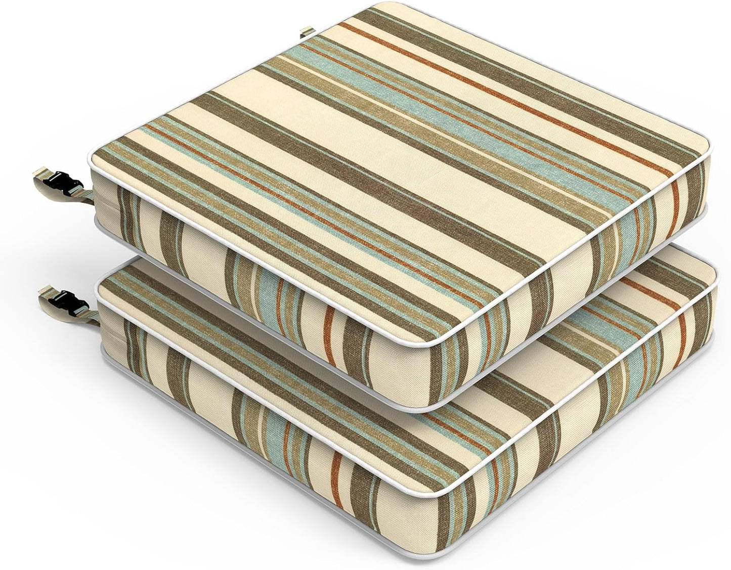 LVTXIII Patio Chair Cushions 22"x22"x3", Water-Repellent Outdoor Seat Cushions for Patio Furniture, Square Chair Pads with Ties for Home Garden Decoration, Set of 2, Stripe Onyx
