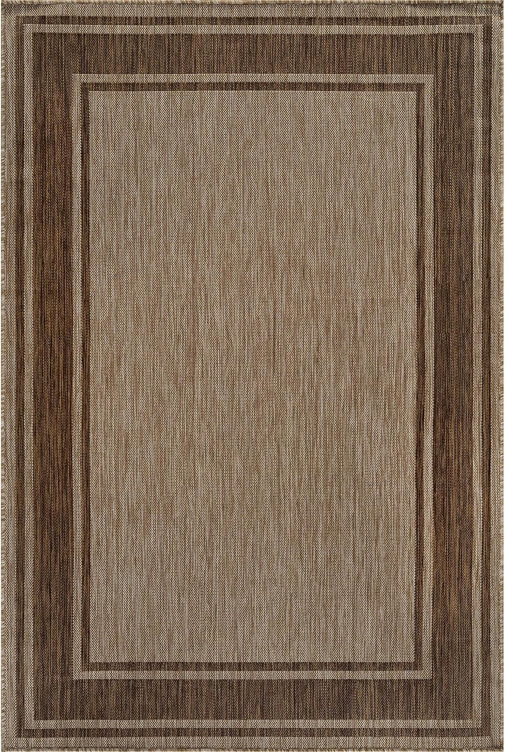 Beverly Rug Outdoor Rug 8x10 Modern Bordered Area Rugs for Indoor and Outdoor Patio Deck Porch Garden Waterproof Weather Sun Resistant Washable Outside Carpet (8 x 10 Jute)