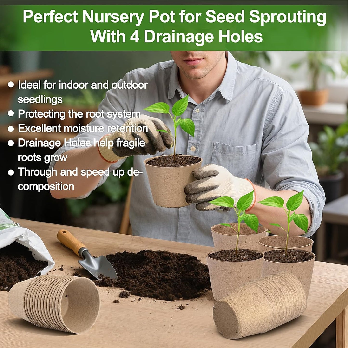 Peat Pots, 60 Pack Plant Starter Round Nursery Pot with Drainage Holes, Garden Germination Seedling Pots with 30 Plant Labels (4 Inch)