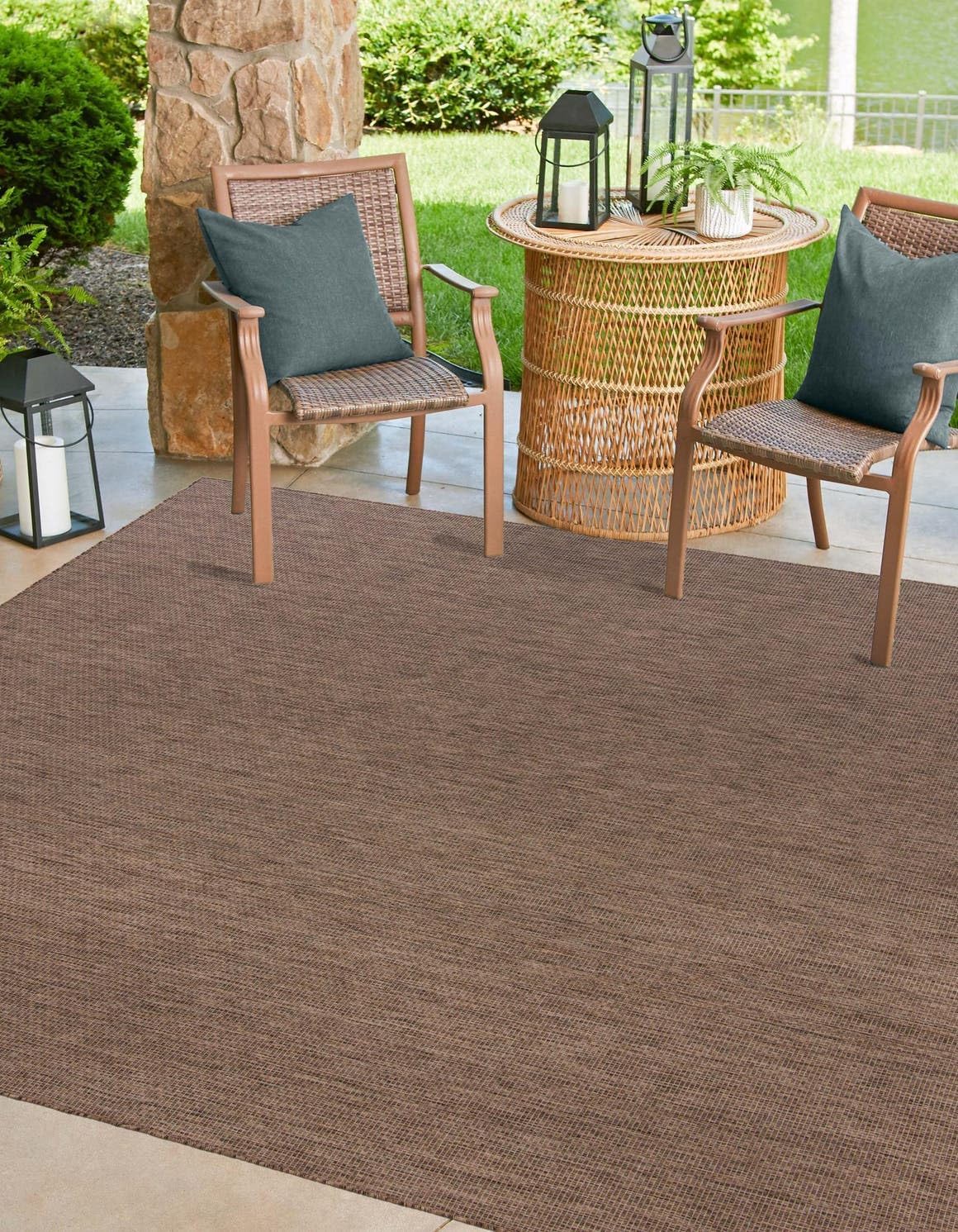 Unique Loom Outdoor Solid Collection Area Rug (6' 1" Square Light Brown/Ivory)